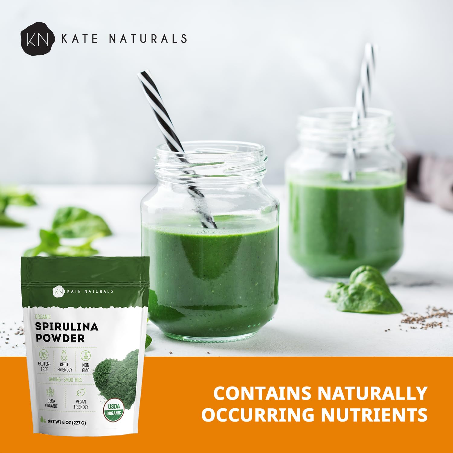 Contenant refermable pratique pour conserver fraîcheur du Kate Naturals Spiruline.