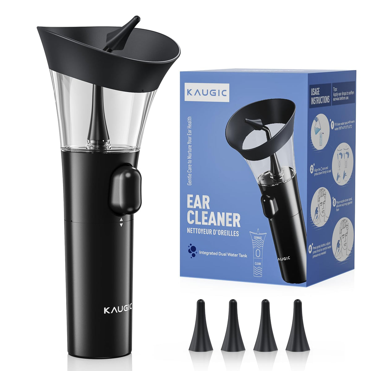 KAUGIC nettoyeur cire oreille manuel, embout silicone doux pour un nettoyage confortable et sûr.