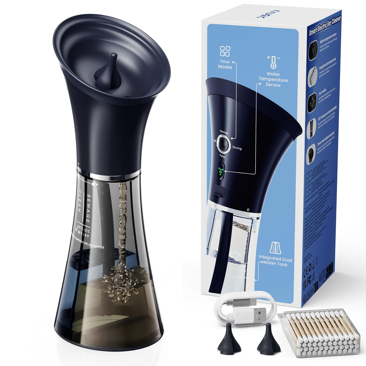 KAUGIC nettoyeur d'oreilles, réservoir unique, simplifie le rinçage et le nettoyage.