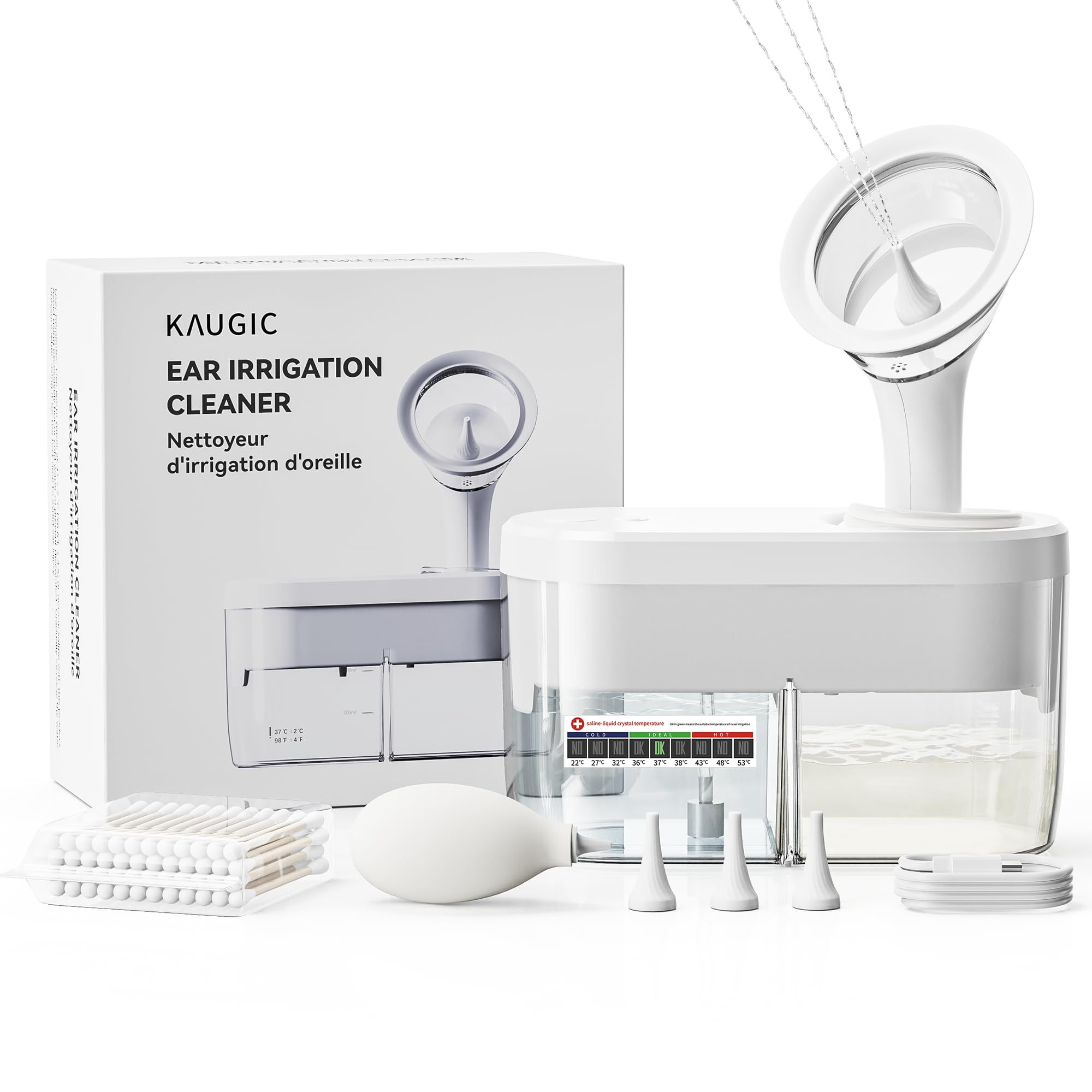 Kaugic système d'irrigation oreille-eau, pratique et sûr pour un nettoyage confortable.