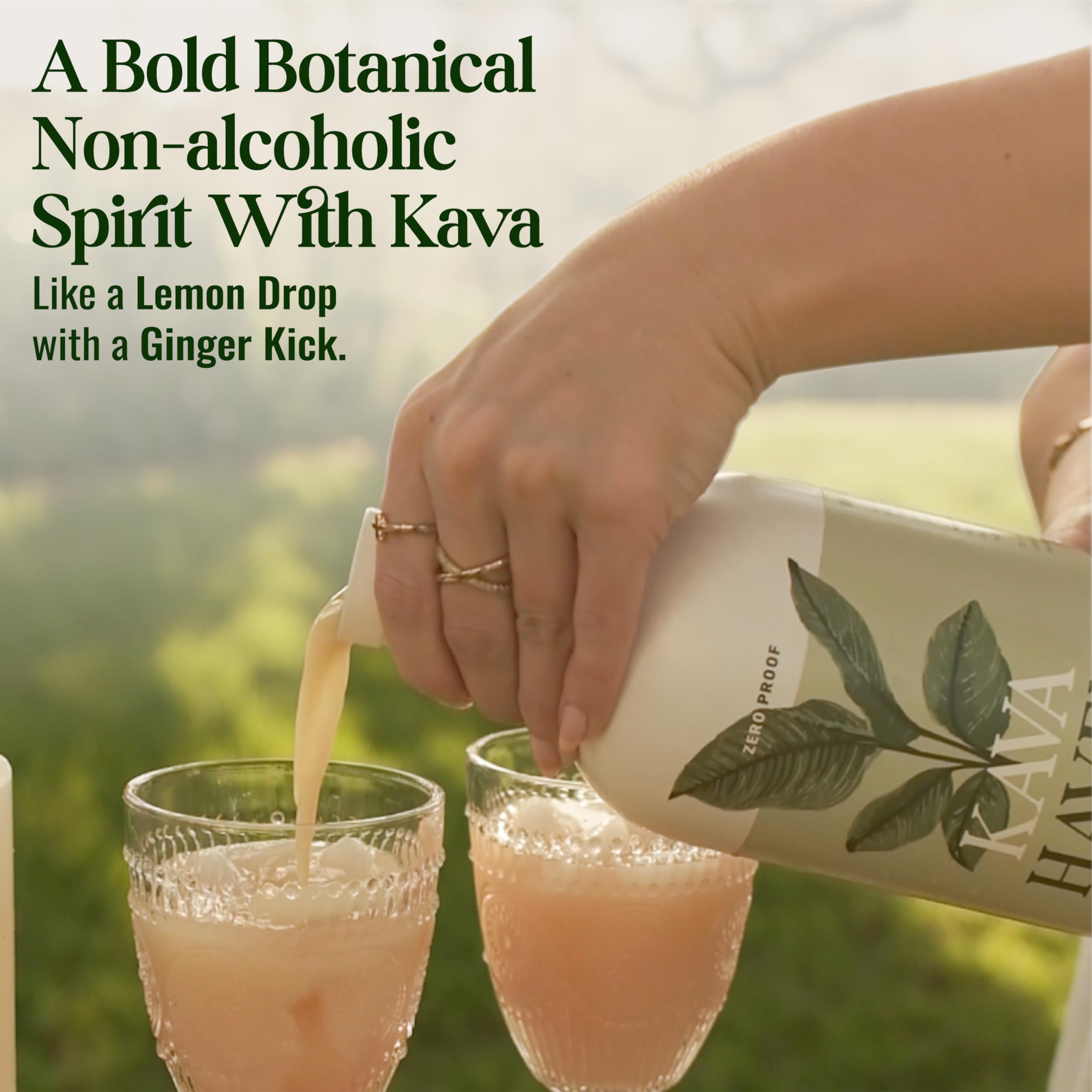 Cocktail Kava Haven citron-gingembre, mélange sans alcool prêt à servir.