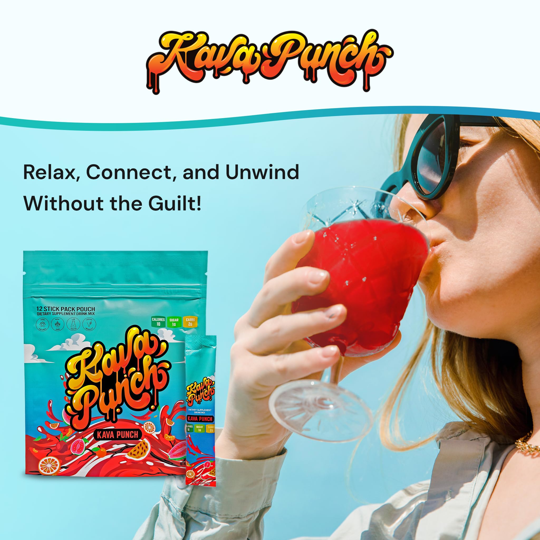 KAVA PUNCH ingrédients propres : faible calories pour une routine saine.