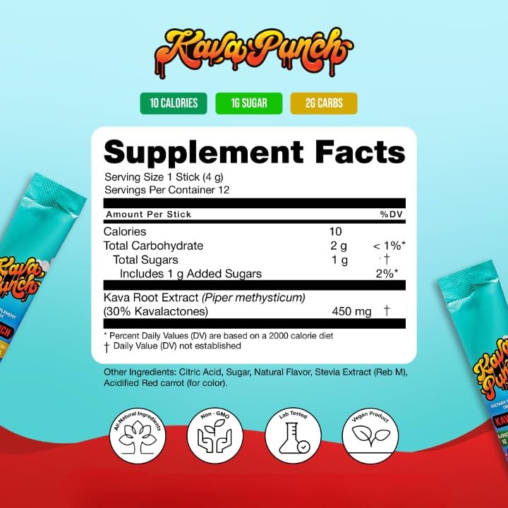 KAVA PUNCH sachet ouvert : préparation rapide pour une relaxation sans effort.