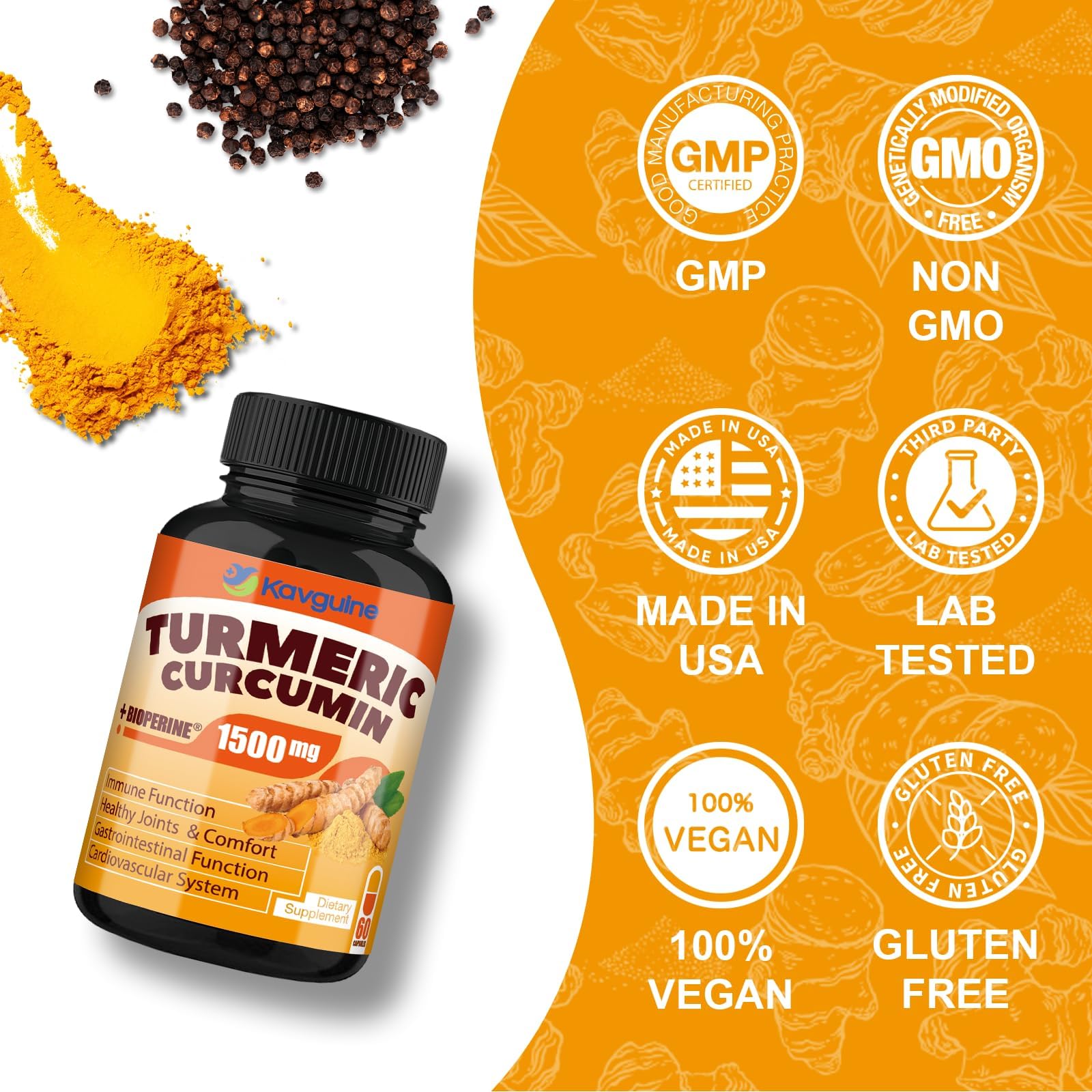 Capsules Kavguine Curcuma facilita digestion lors des repas.
