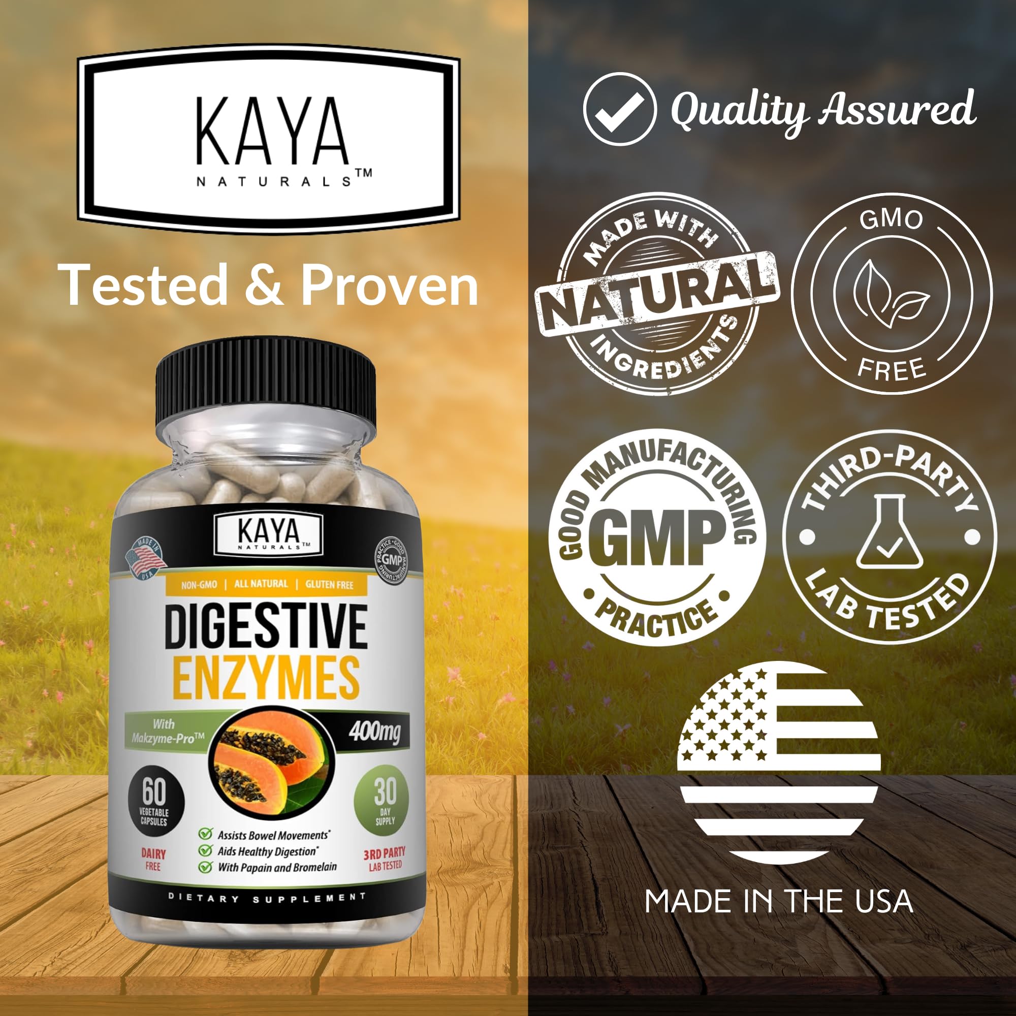 Kay Naturals papain-lactase-bromelain aide à la digestion des protéines et du lactose.