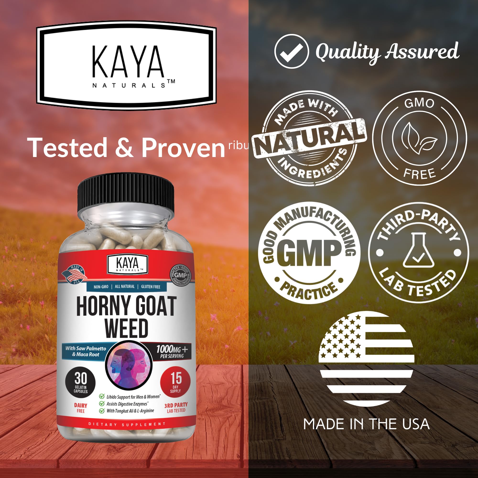 Kaya Naturals Arginine comme complement dans la formulation.