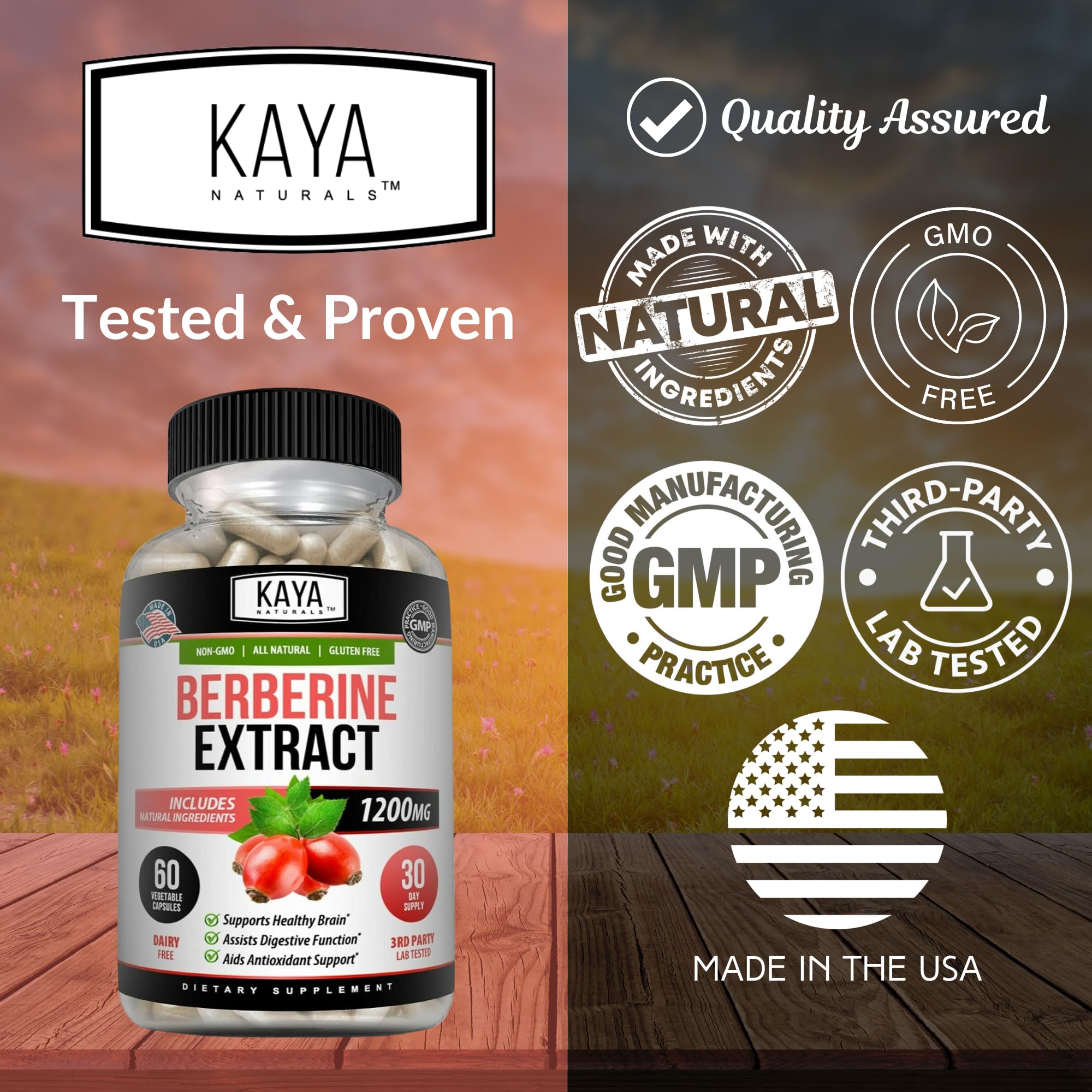 Kaya Naturals berberine HCL 1200mg – boite pilules ouverte, manipulation facile.