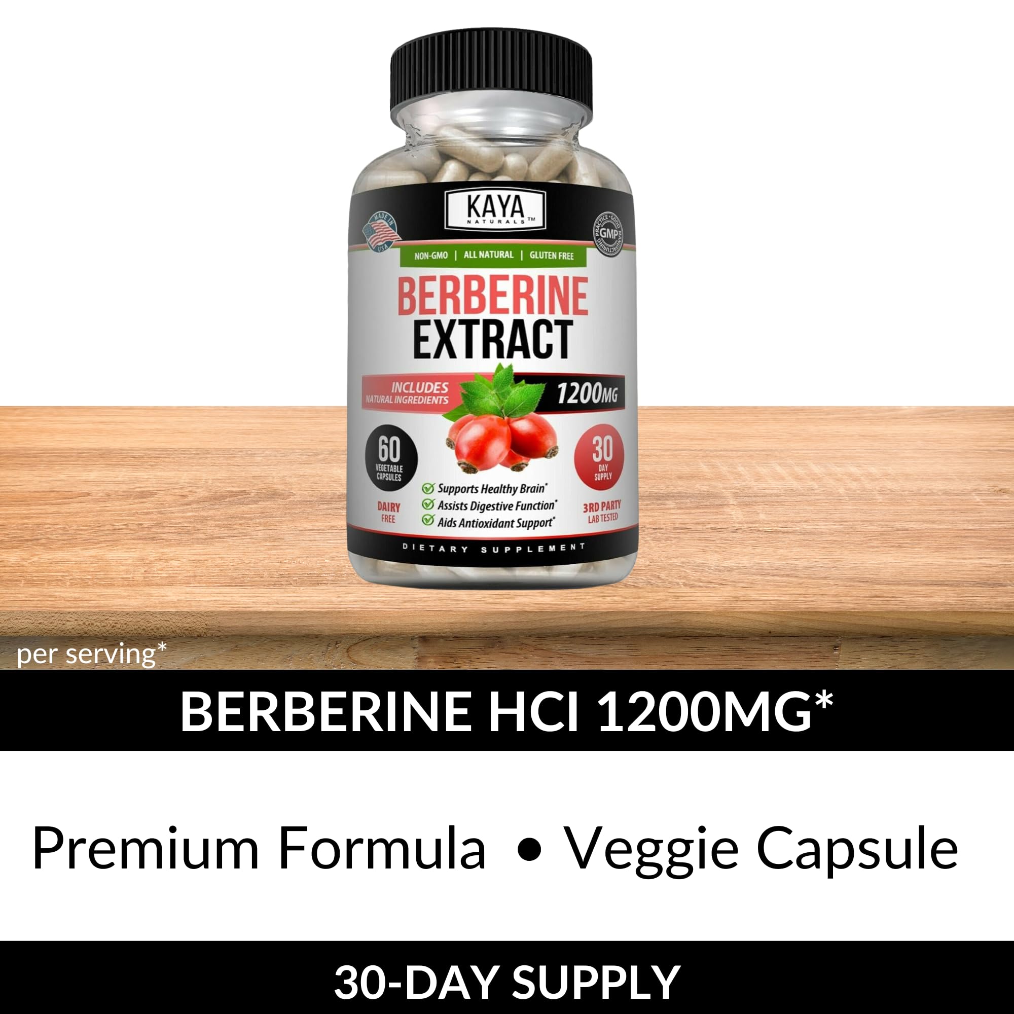 Kaya Naturals berberine HCL 1200mg – dose quotidienne claire, plan d'utilisation.