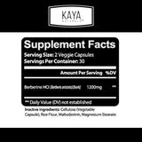 Kaya Naturals berberine HCL 1200mg – etiquette, informations sur les ingrédients naturels.