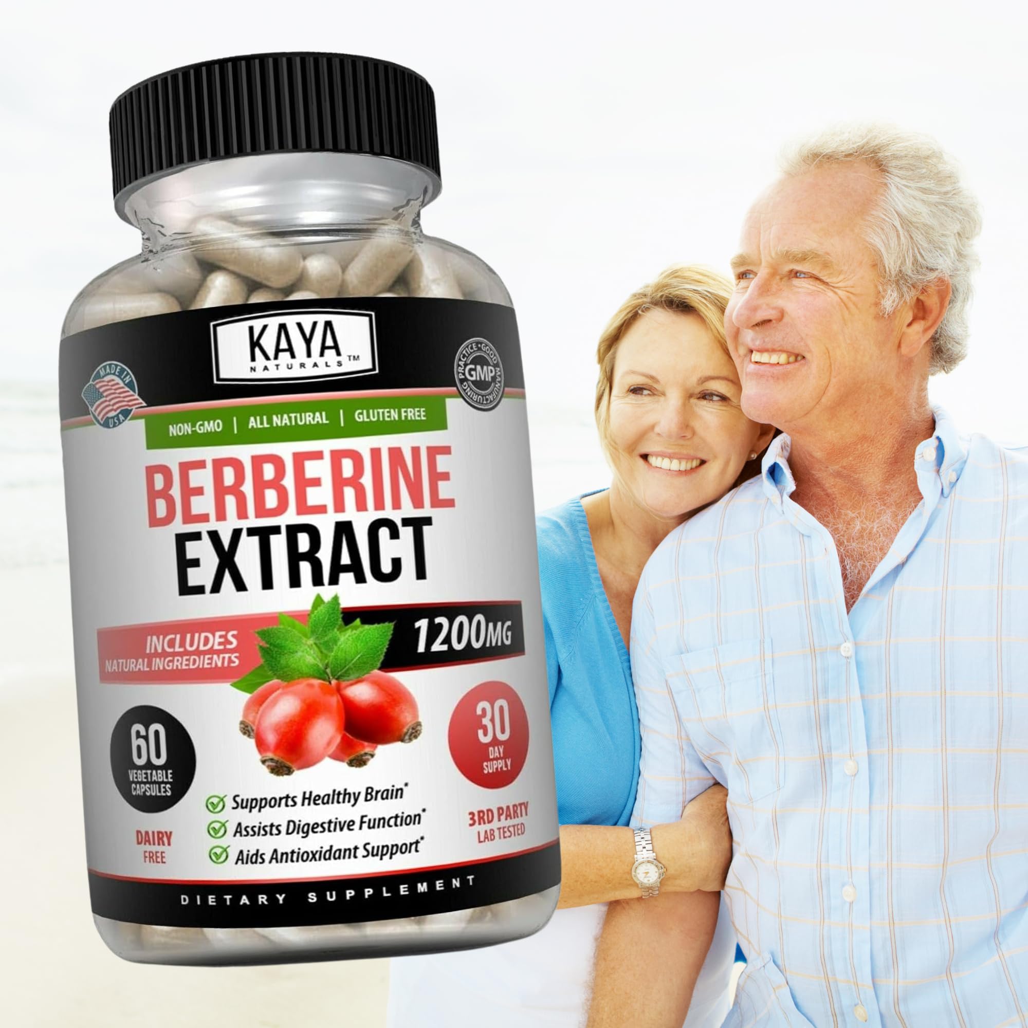 Kaya Naturals berberine HCL 1200mg – sans gluten, choix compatible.