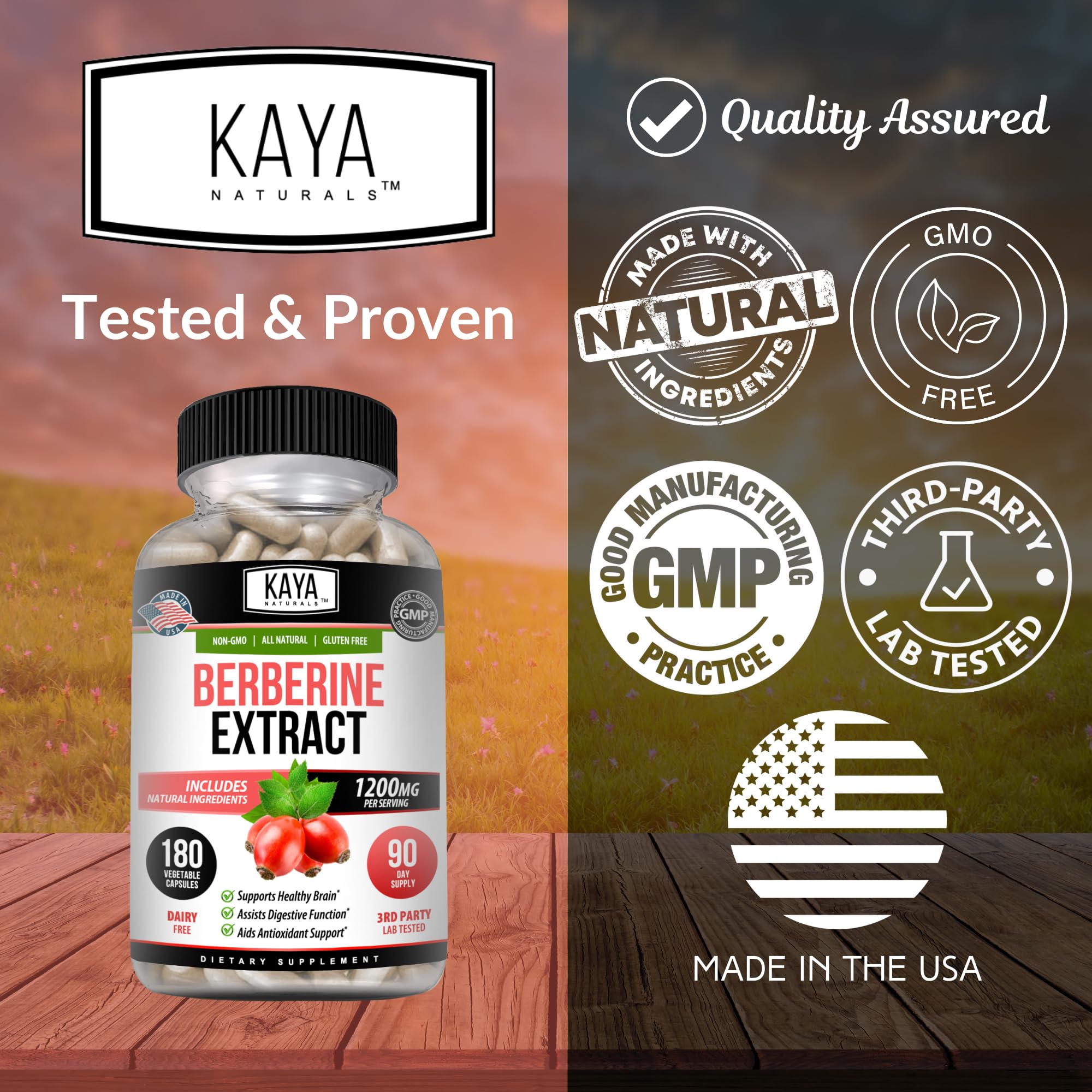 Kaya Naturals Berberine HCL boite-emballage—présentation soignée et pratique.