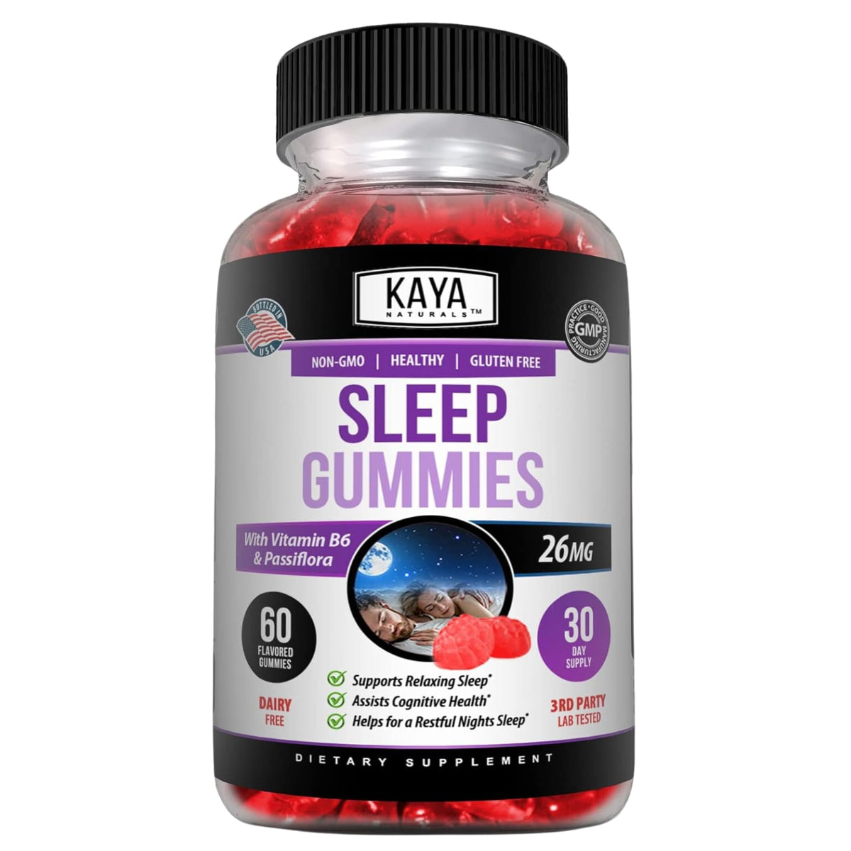 Kaya Naturals Mélatonine en boîte, soutien potentiel au sommeil naturel.