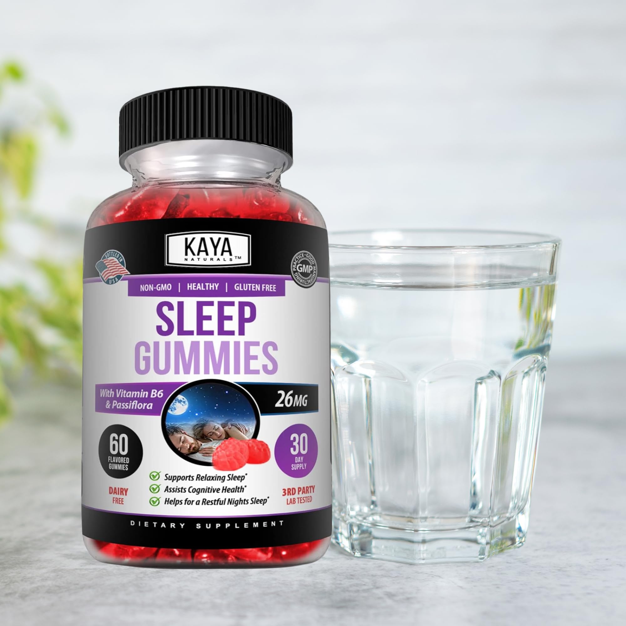 Boîte Kaya Naturals, 60 gommes pour 30 jours, pratique.