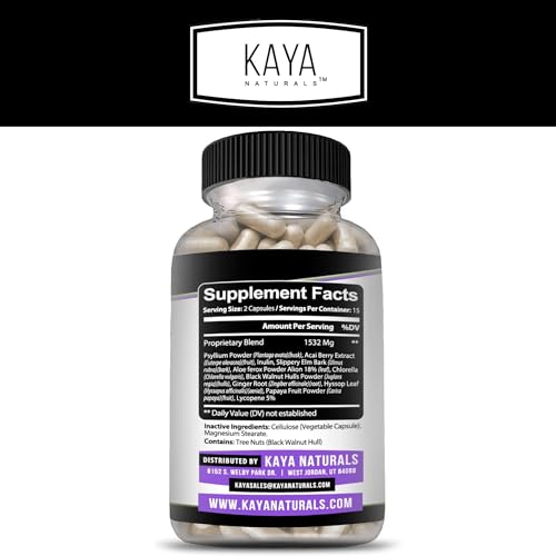 Psyllium en poudre contenu dans Kaya Naturals Max Detox pour une base végétale.