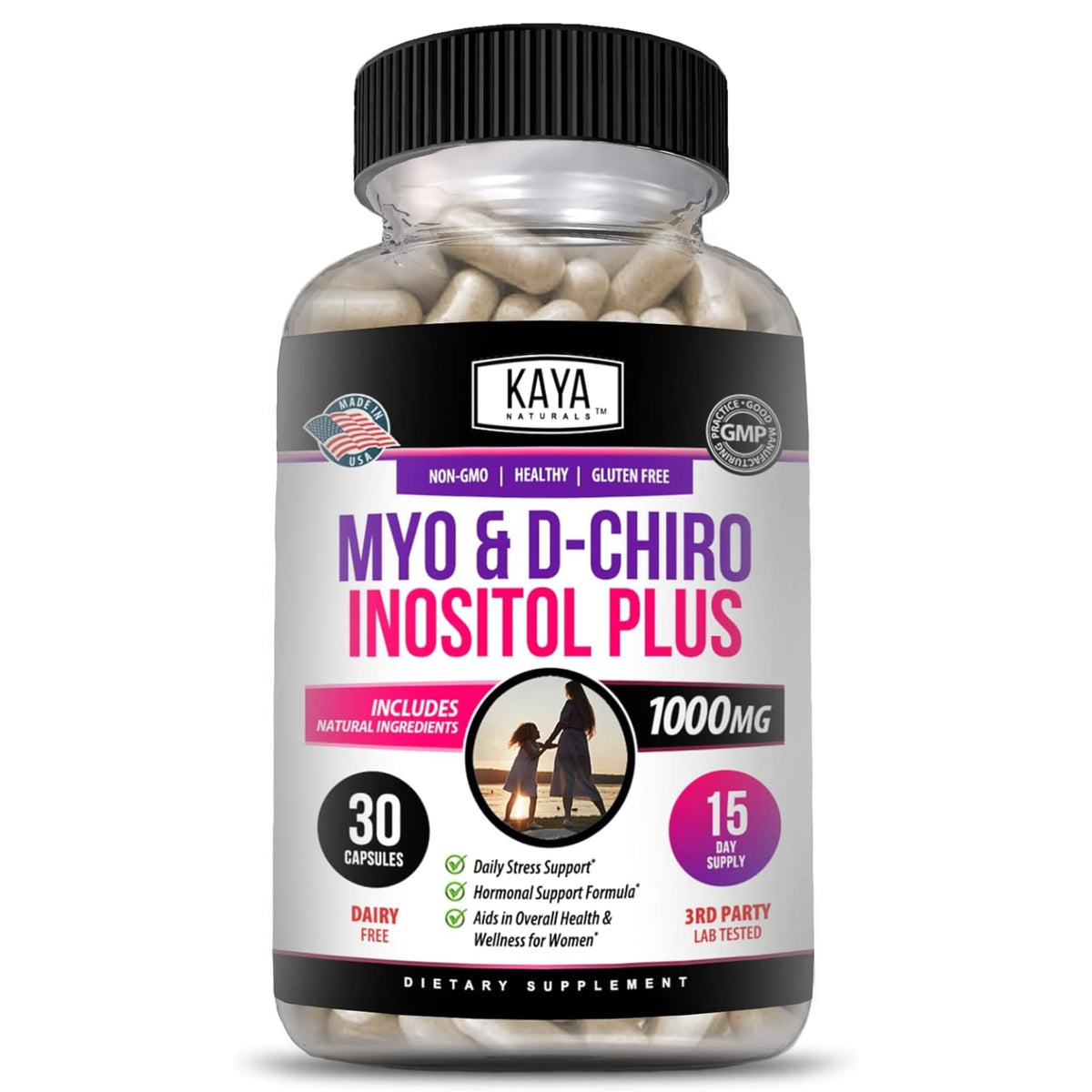 Kaya Naturals Myo et D-Chiro Inositol Plus – bouteille, soutien potentiel à votre routine bien-être.