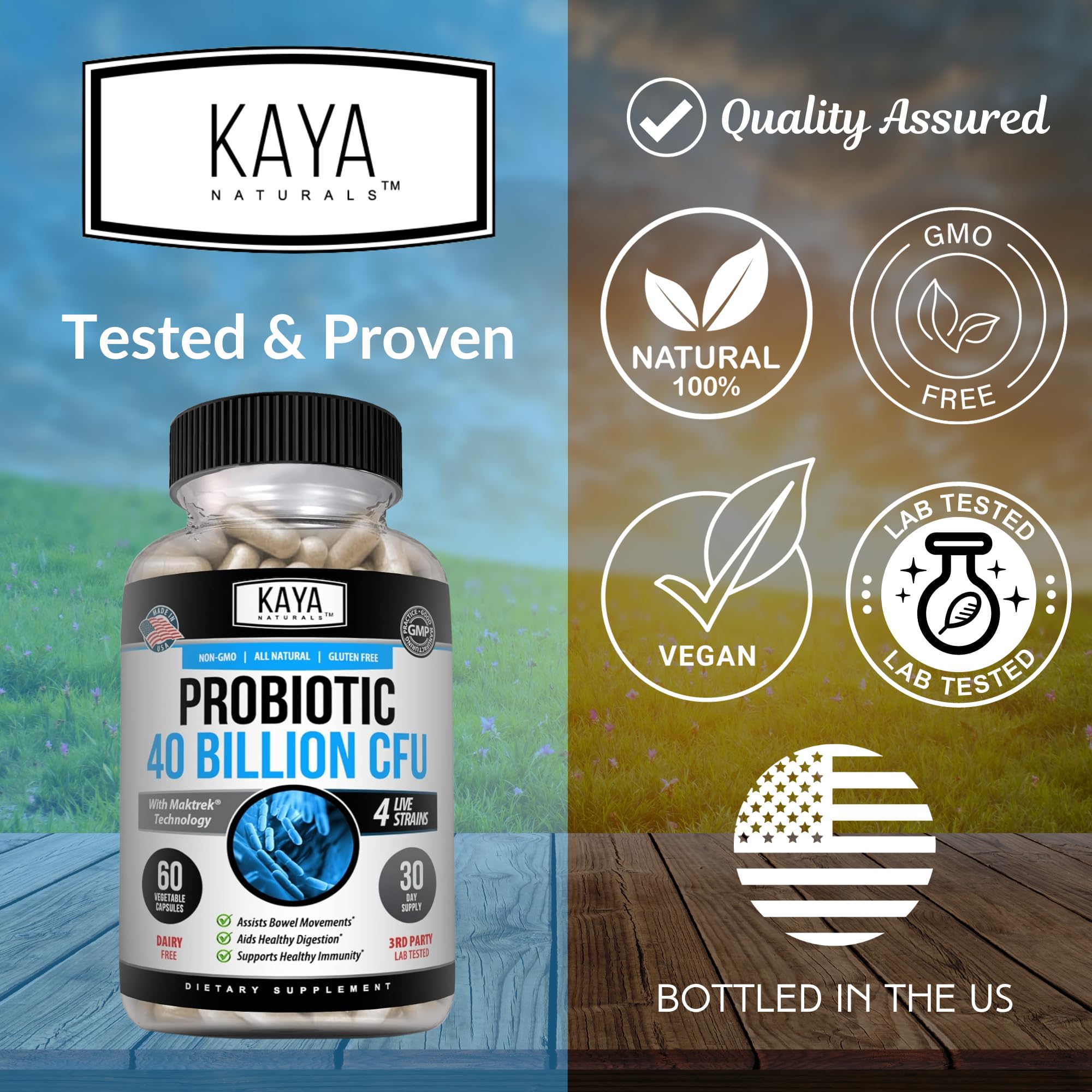 Kaya Naturals Probiotiques 40 Milliards – capsules: format végétal facile à prendre.