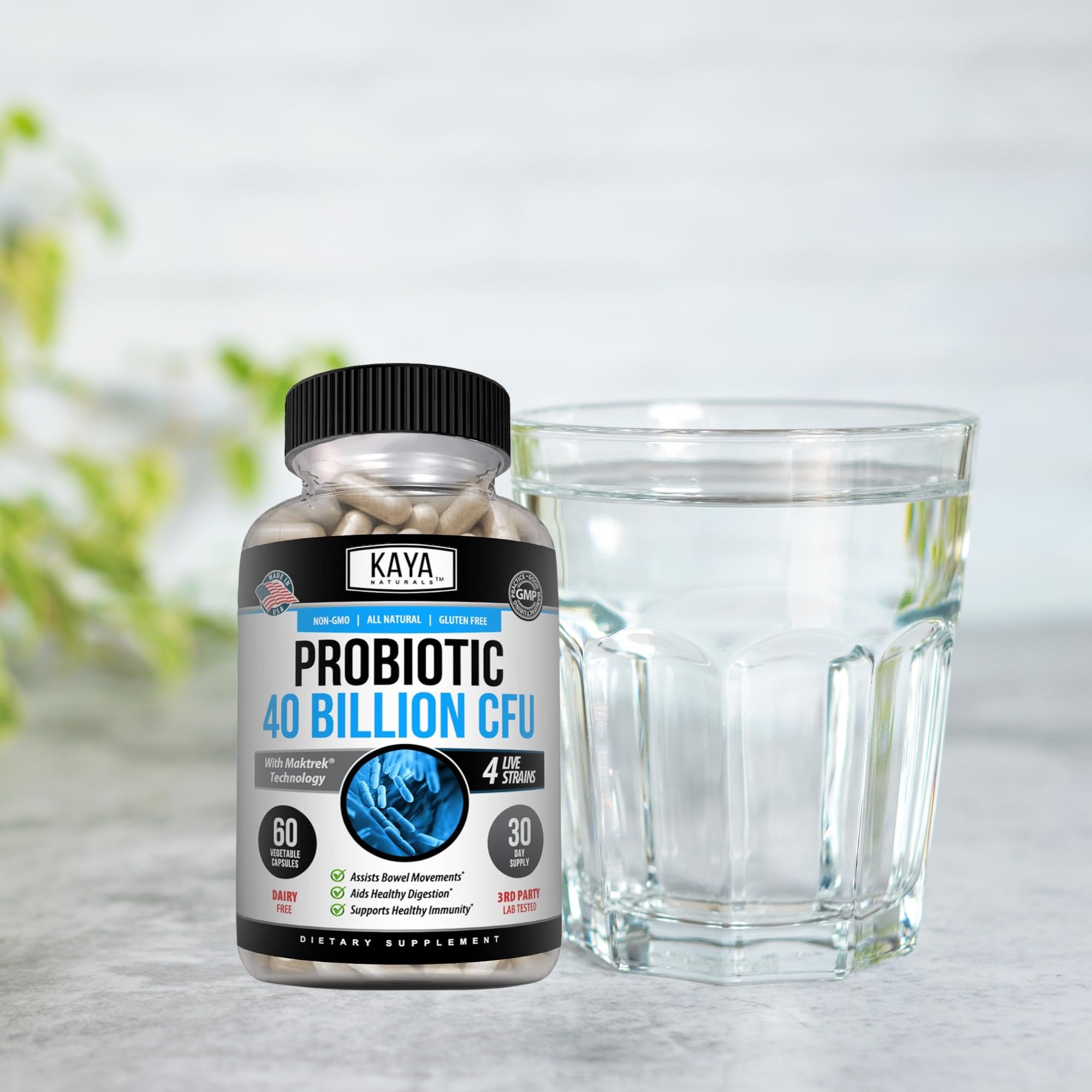 Kaya Naturals Probiotiques 40 Milliards – tableau digestif: soutien potentiel de l'équilibre intestinal.