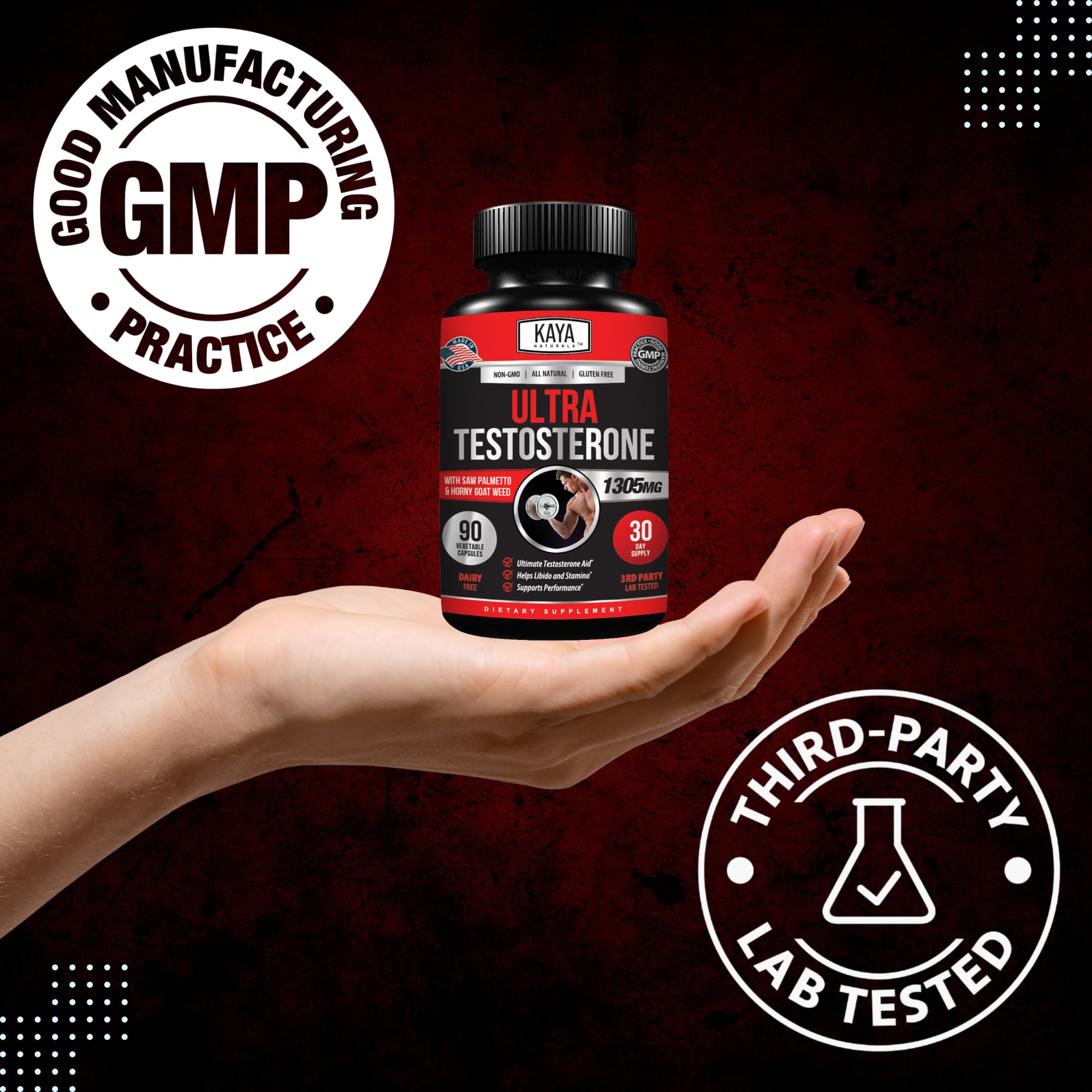Ingrédients Horny Goat Weed sur l'étiquette Kaya Naturals Ultra Testosterone.