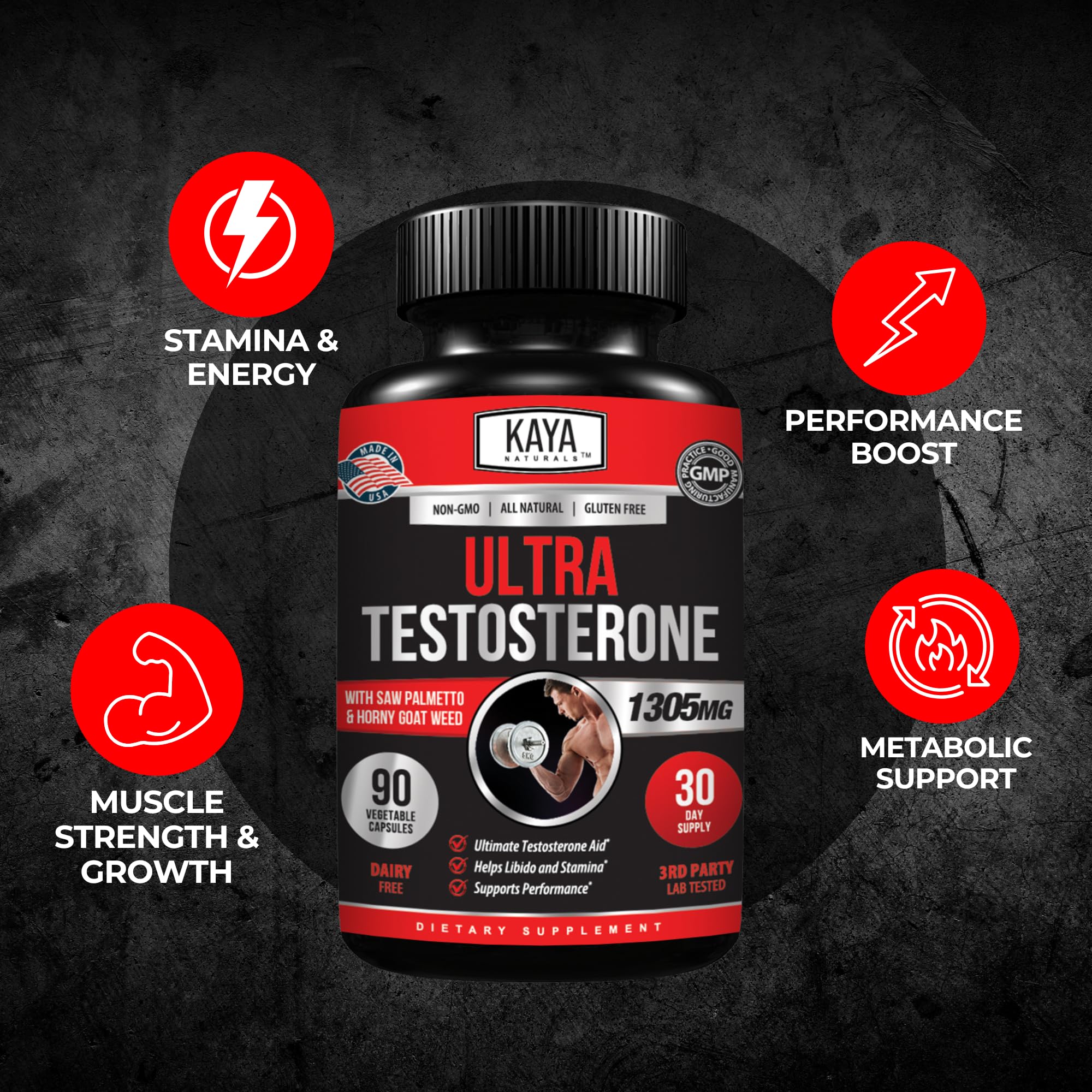 Ingrédients Tongkat Ali sur l'étiquette Kaya Naturals Ultra Testosterone.