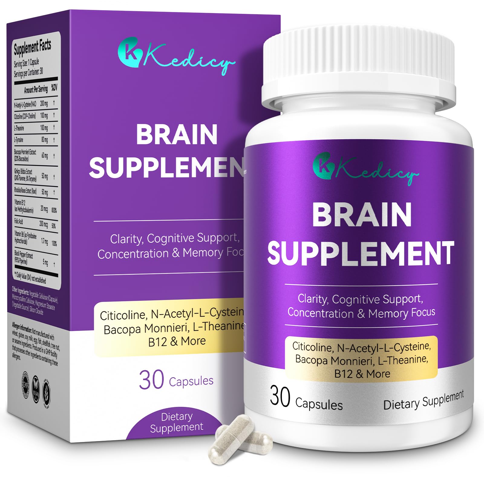 Kedicy Brain: bouteille du complément mémoire et concentration.