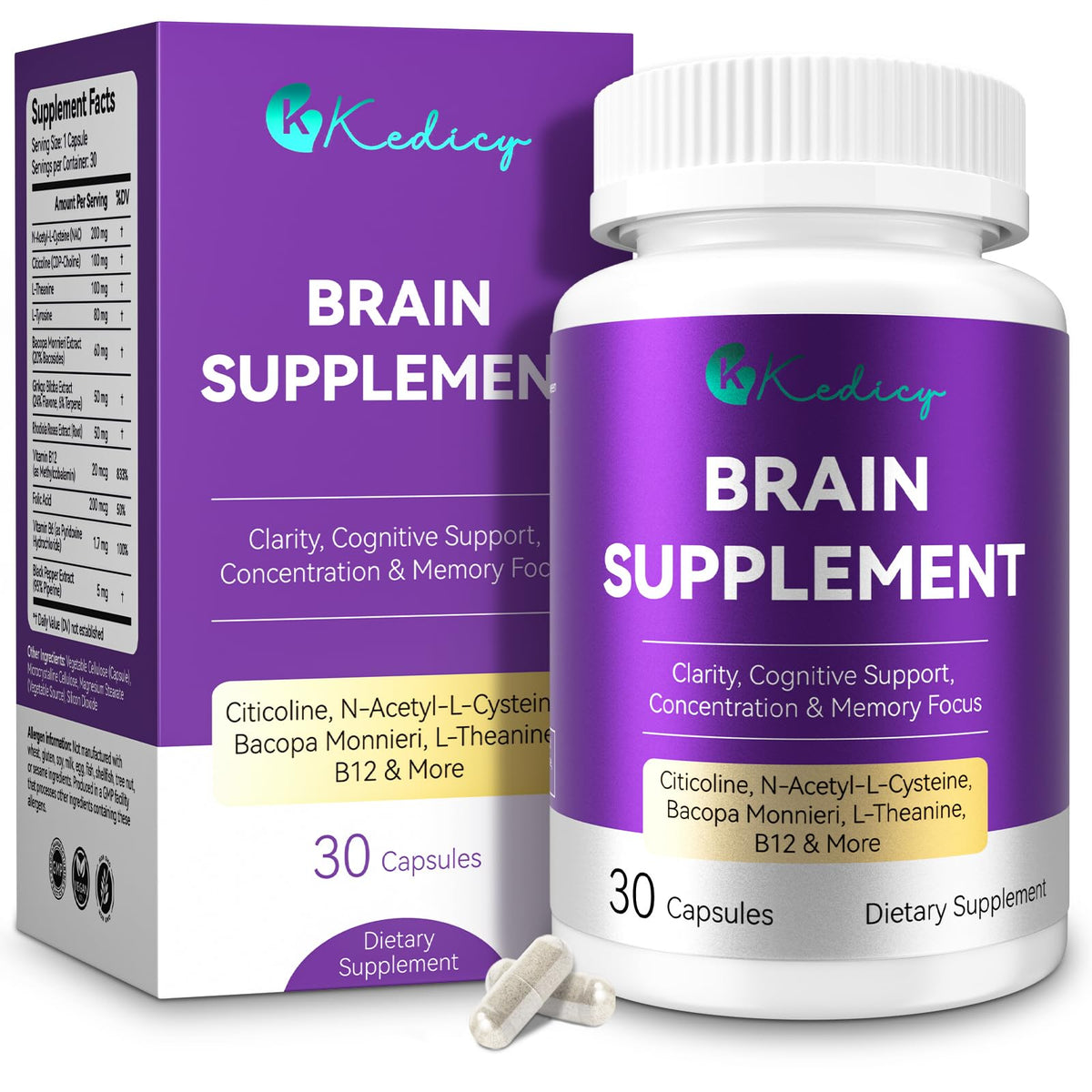 Kedicy Brain: bouteille du complément mémoire et concentration.