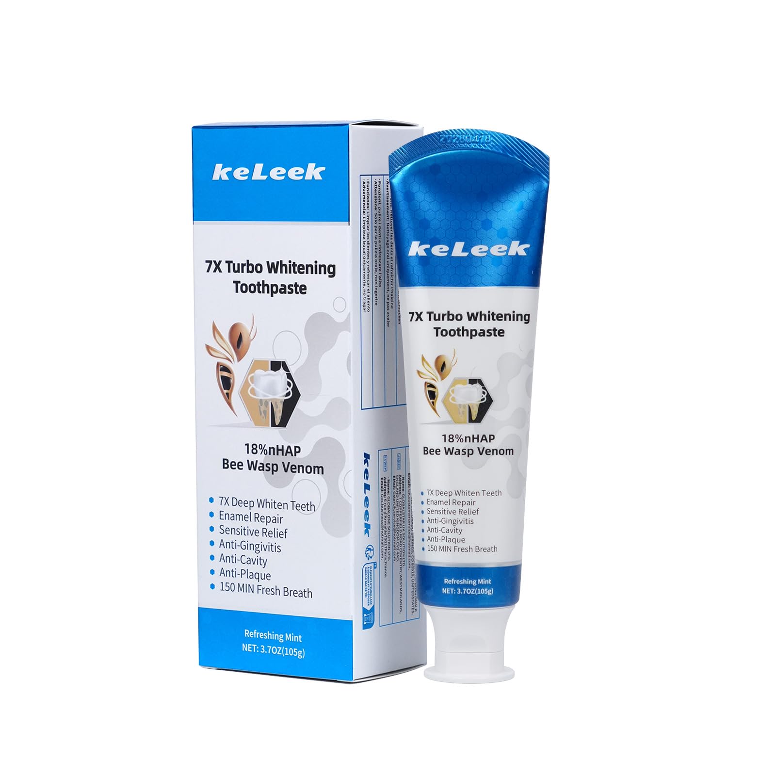 KeLeek 7X Turbo blanchiment: dentifrice complet pour sourire éclatant.