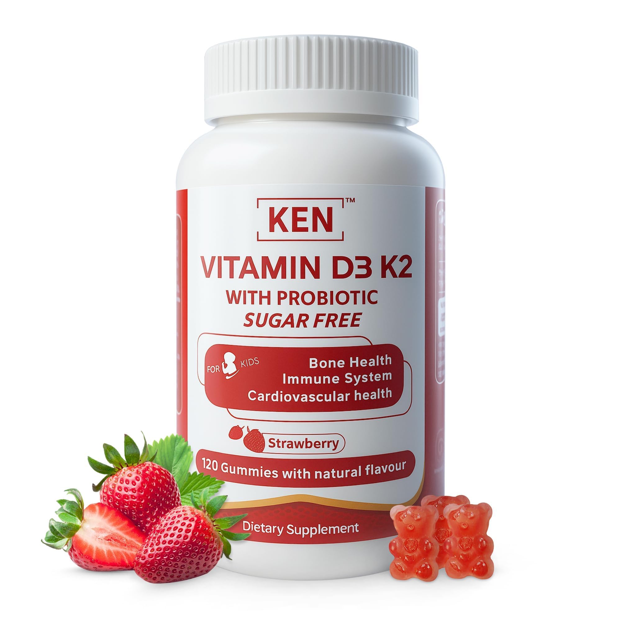 KEN Gommes D3 K2 enfants — bouteille prête à intégrer la routine et soutenir potentiellement les os et dents