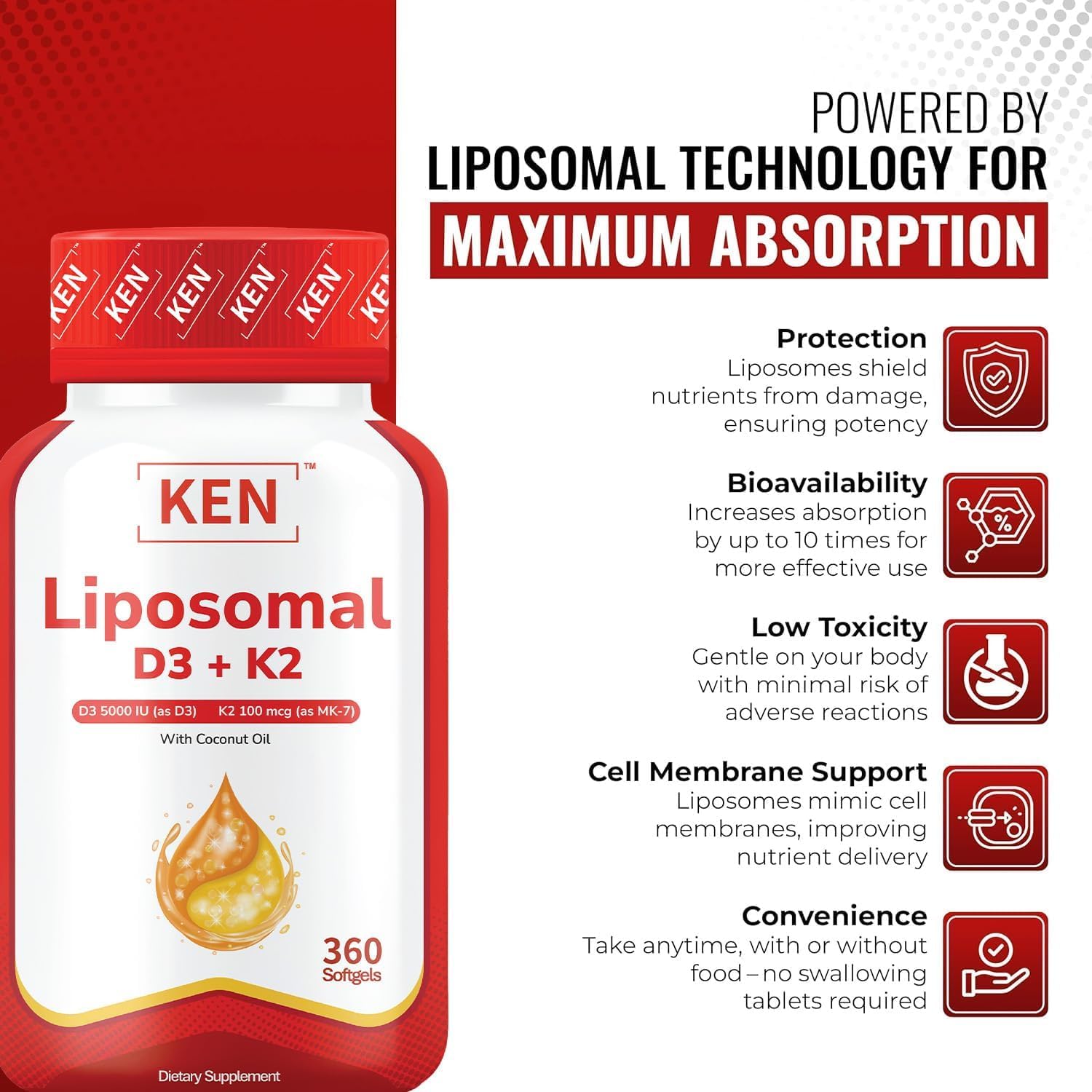KEN liposomal D3-K2 : utilisation quotidienne simple lors d’un repas.