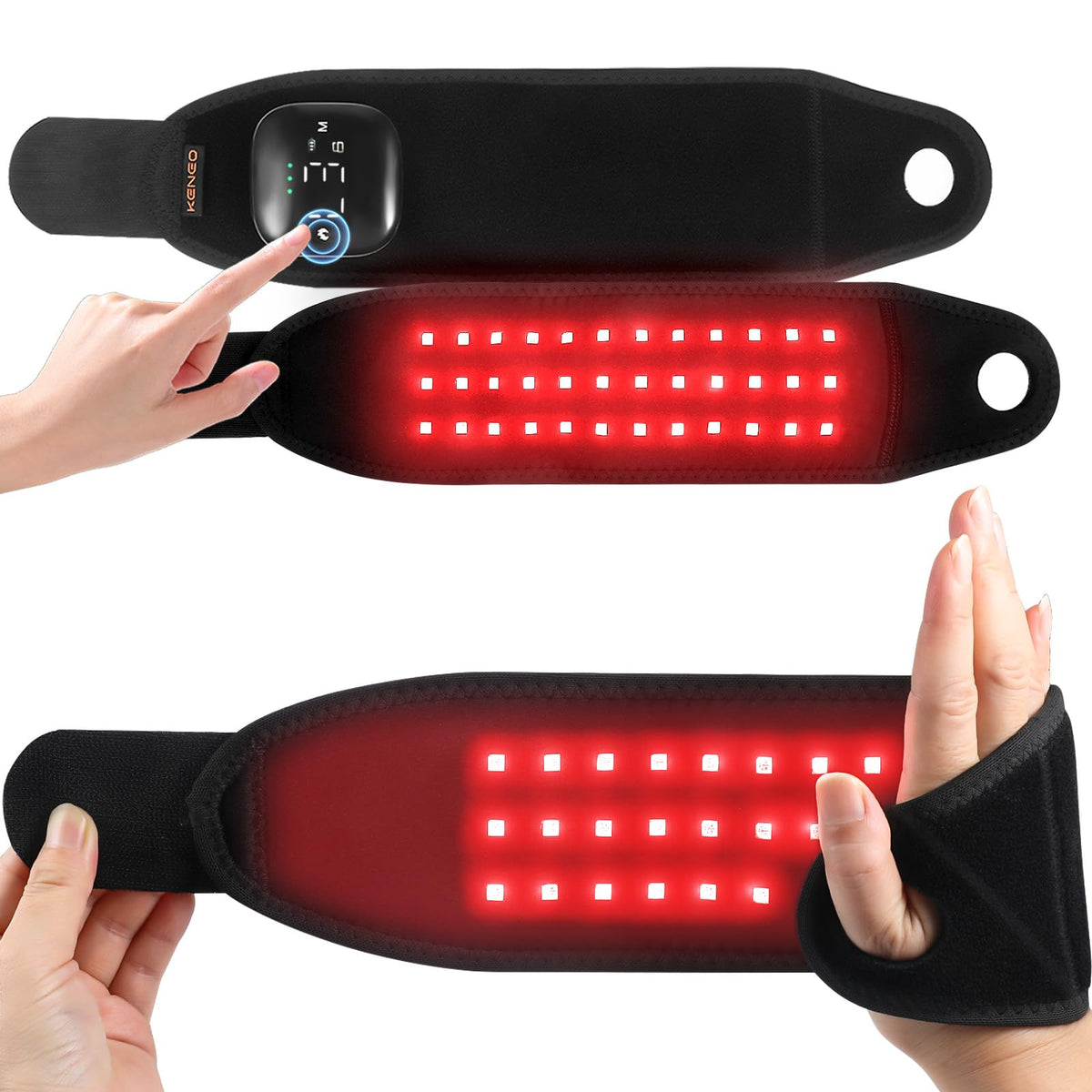 Keneo bracelet therapie lumiere rouge 660-850 sur poignet pour soulager les tensions.