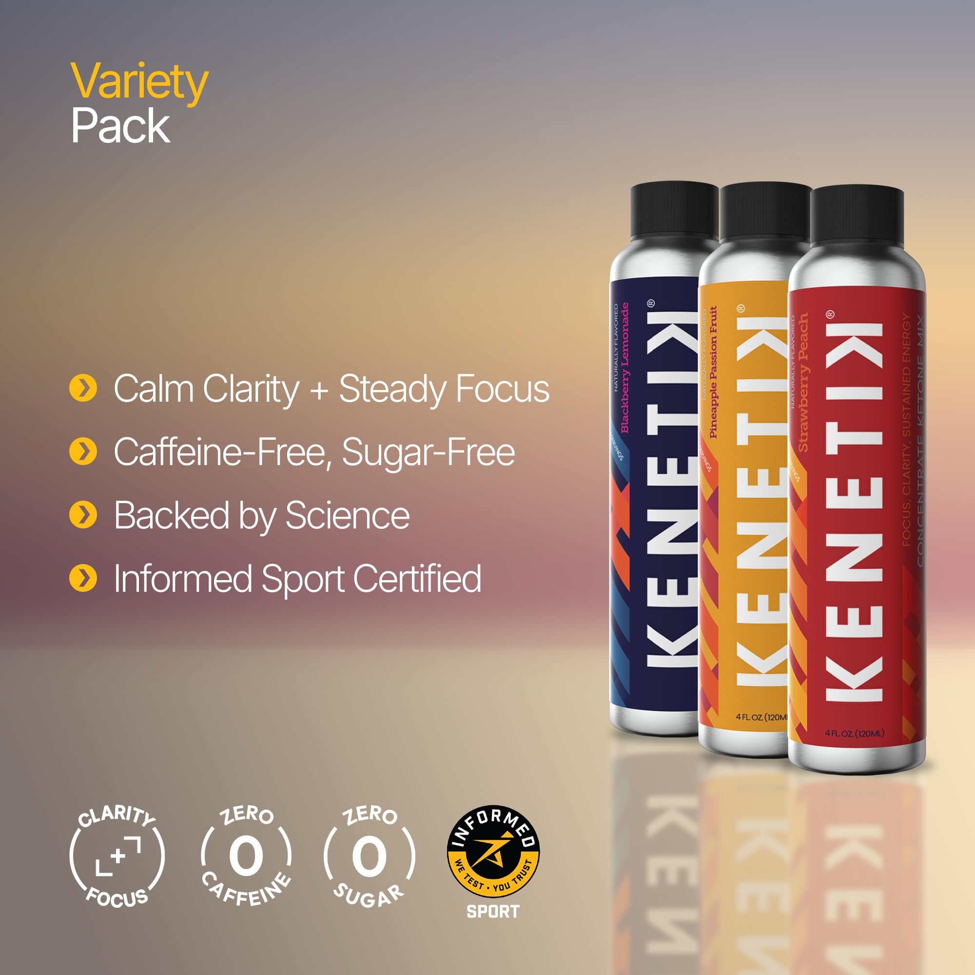Kenetik Focus sans caféine, pack trio favorise variété et commodité