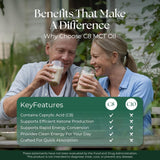 Badge Non-OGM et Vegan sur l’étiquette Keppi MCT C8 sans saveur.