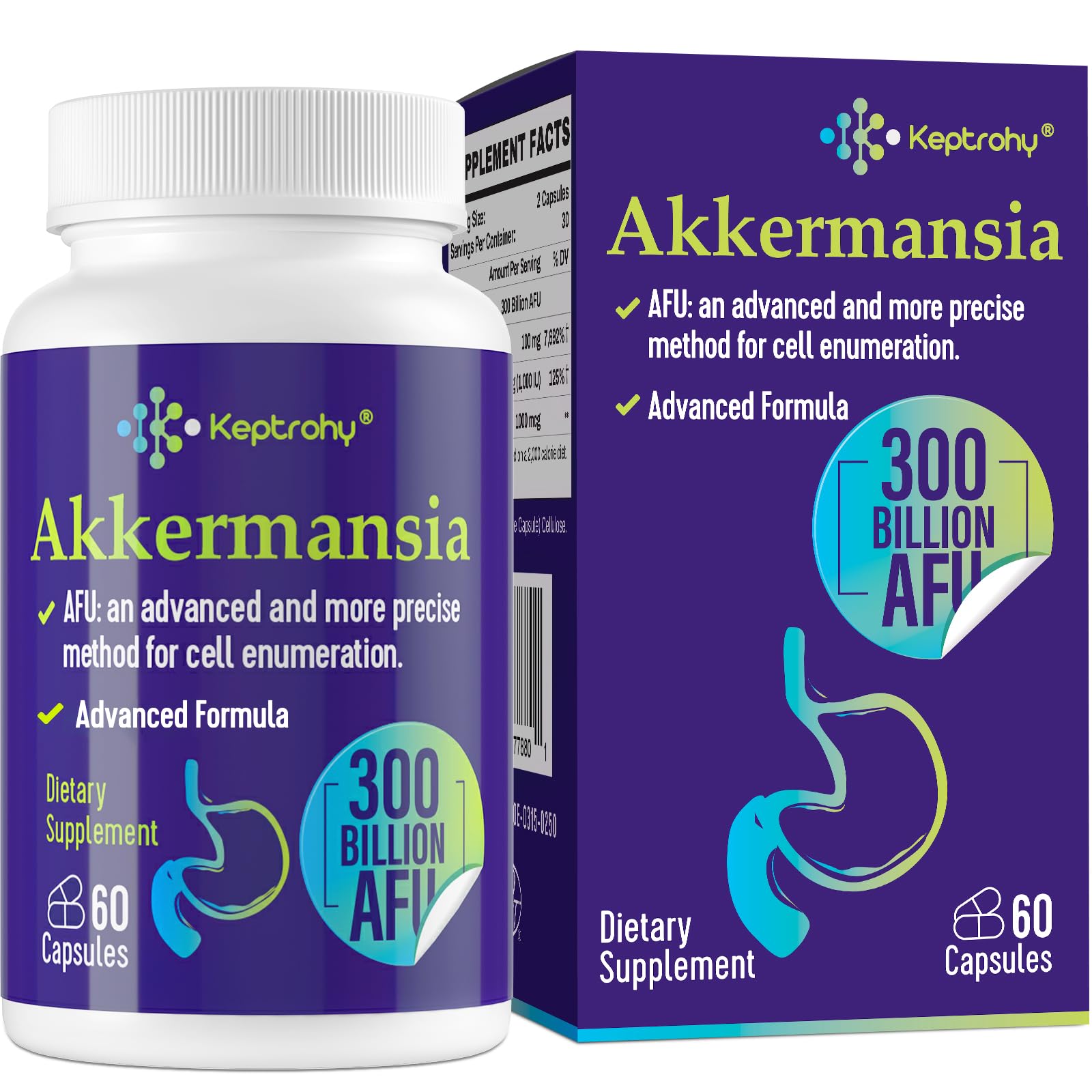 Keptrohy, bouteille Akkermansia pour soutenir la digestion et le microbiote intestinal.