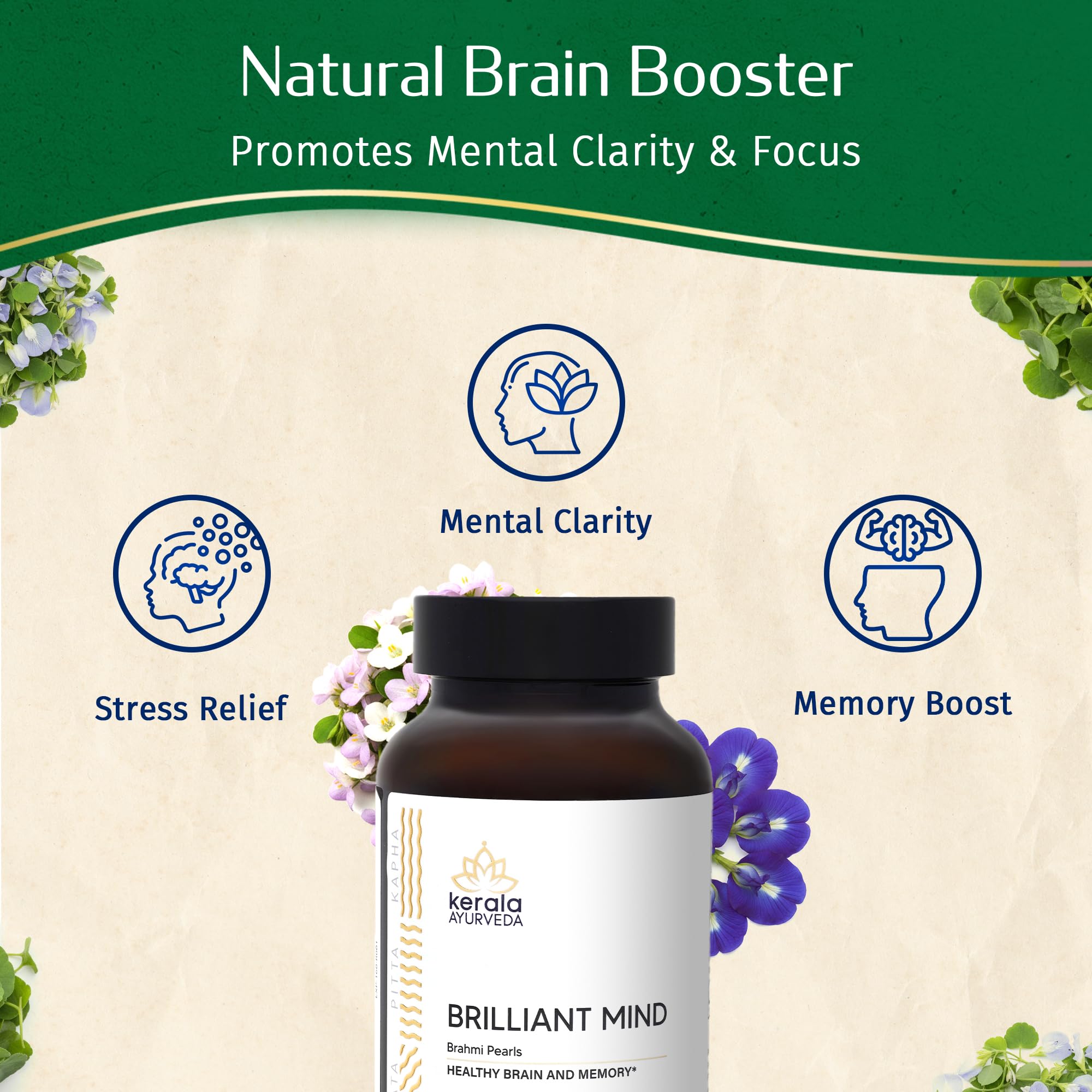 Kerala Ayurveda Brahmi Pearls - Capsules végétariennes favorisant concentration lors des études et travail
