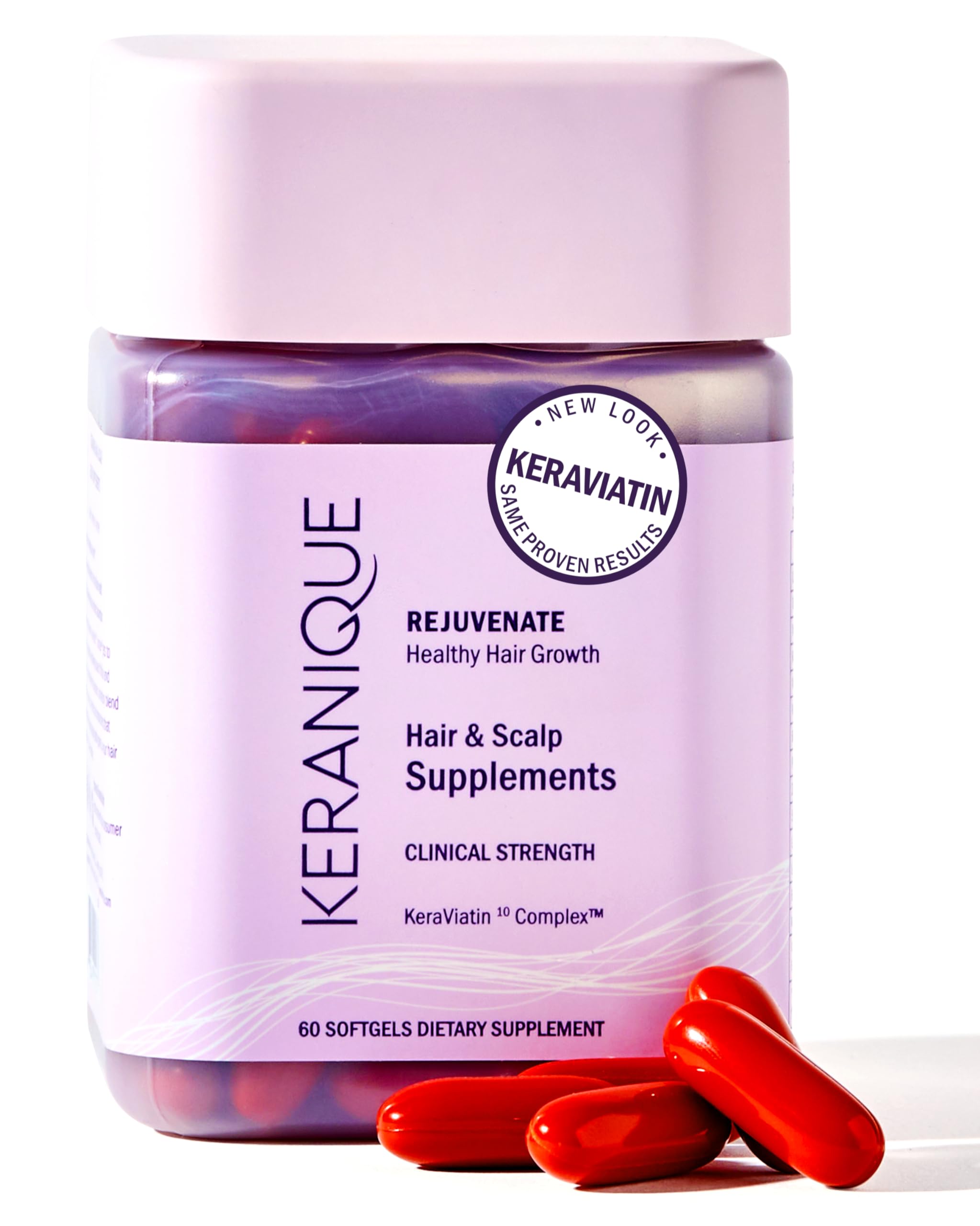 Keranique KeraViatin : pack de deux boîtes, capsules molles, soutien pratique pour cheveux plus fournis.