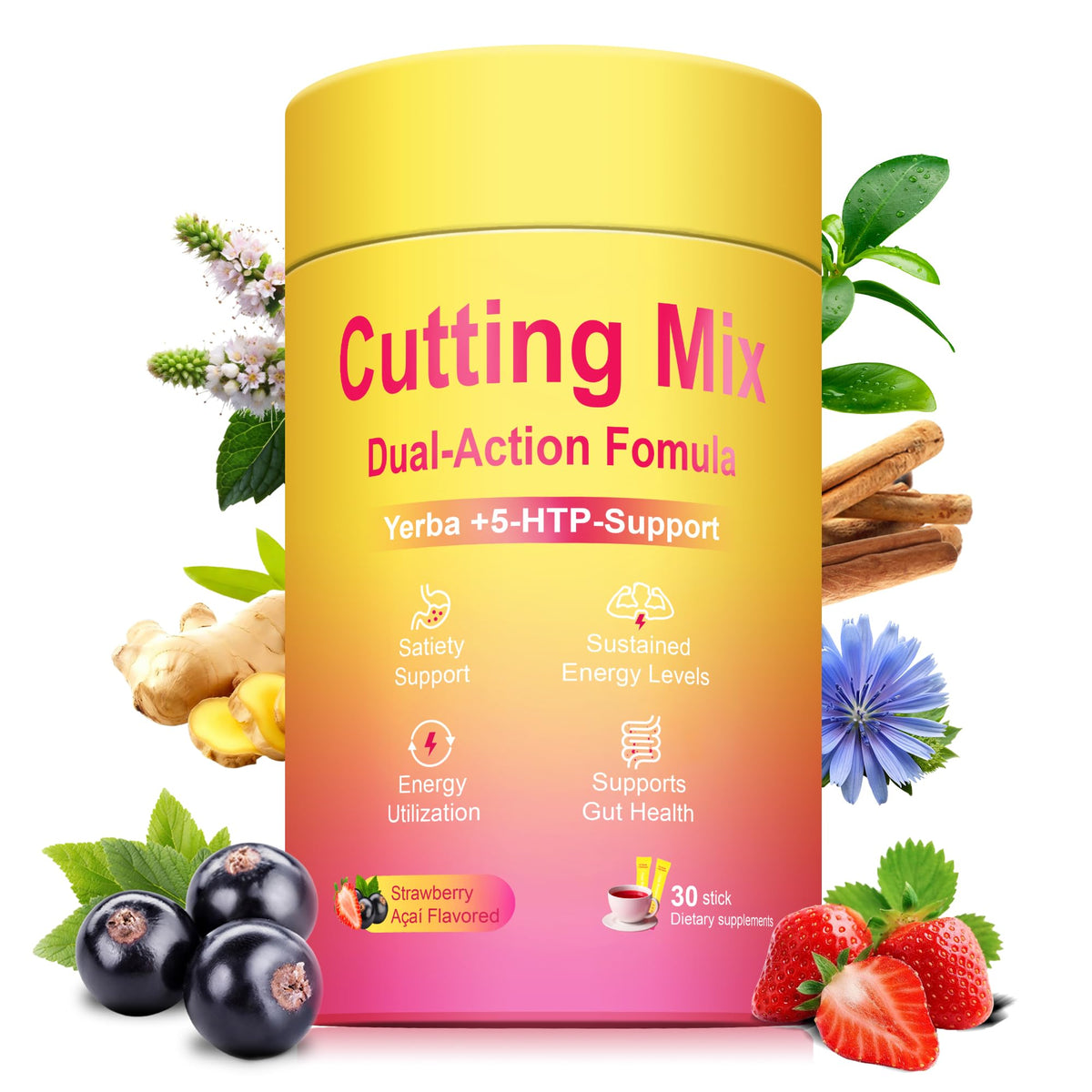 Kereeao Cutting Drink Mix, boîte 30 bâtons, saveur Fraise Açai, pratique à emporter