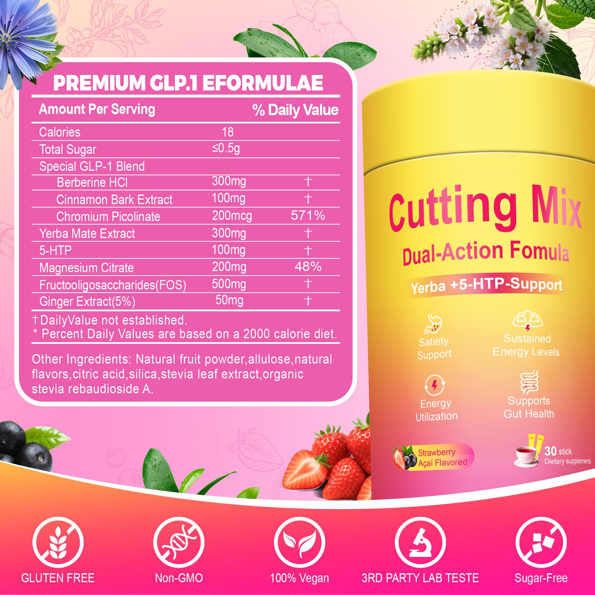 Kereeao Cutting Drink Mix, stick Fraise Açai, arôme fruité pour énergie légère