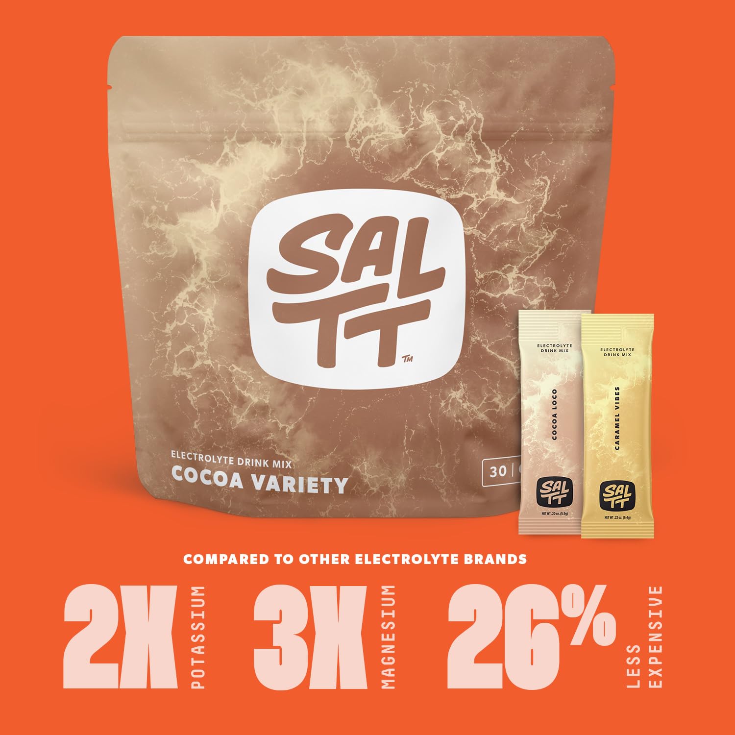 Voyagez léger avec SALTT: sachets individuels et emballage compact.