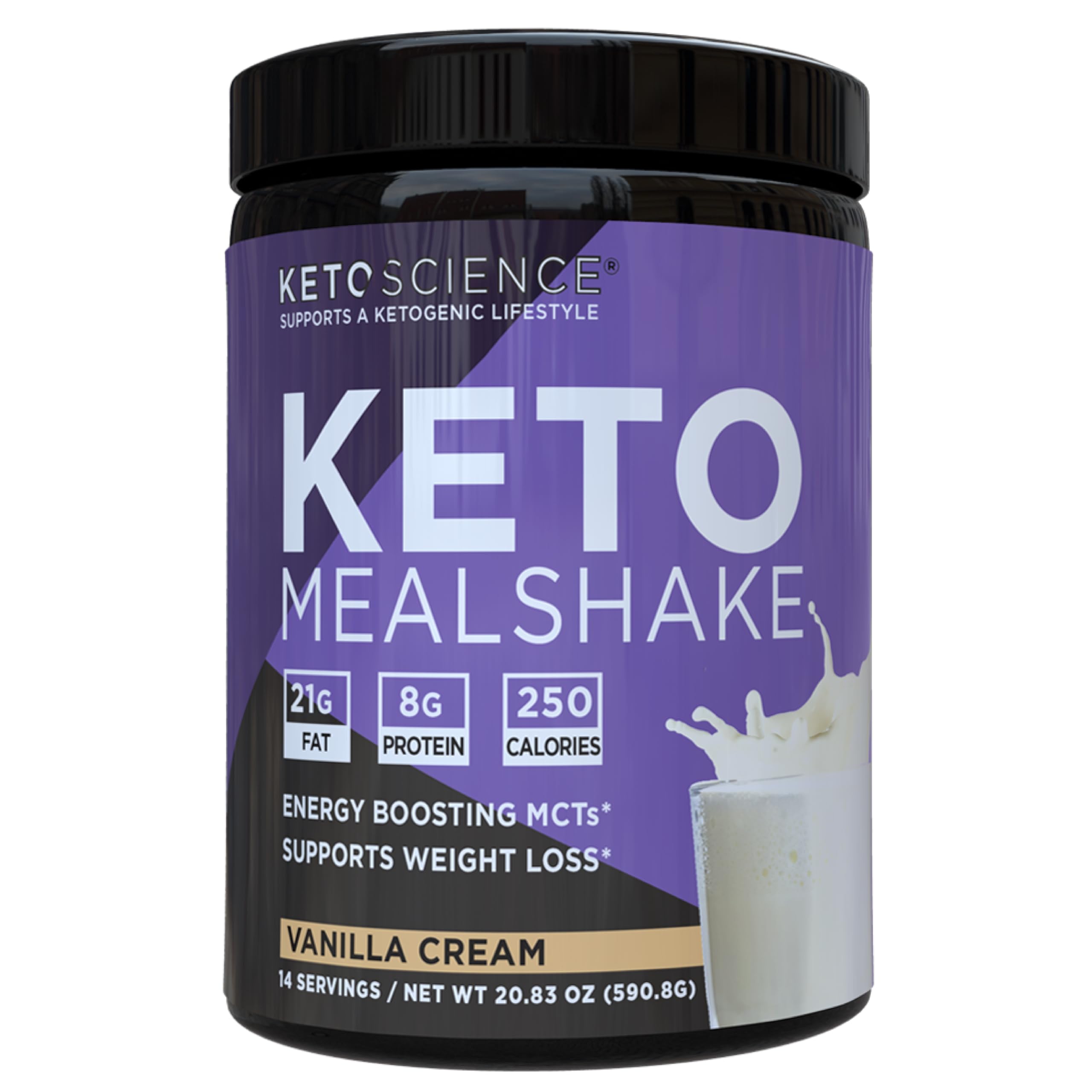 Keto Science Keto Meal Shake vanille dans un verre prêt à déguster