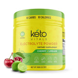 Keto Vitals Électrolytes en poudre dans sa boîte, recharge hydrique sans calories.