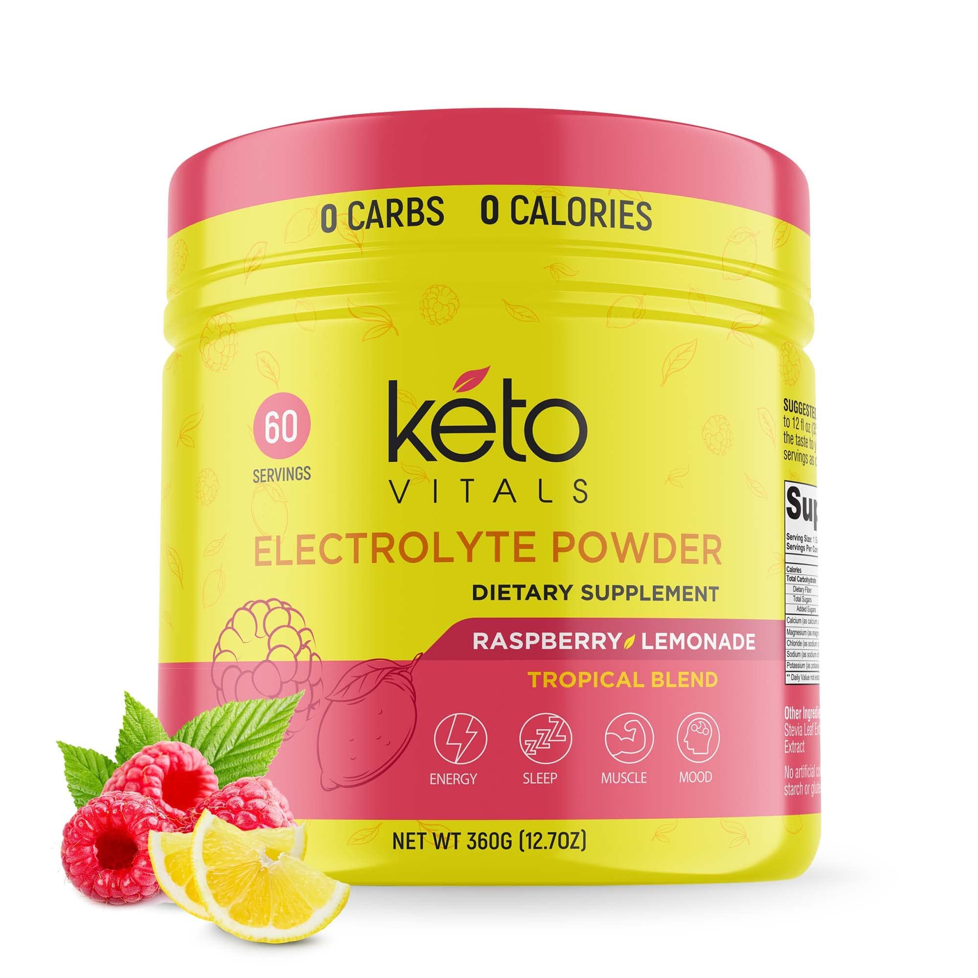 Keto Vitals Eletrolytes poudre-bouteille pour hydratation saine et sans sucre.