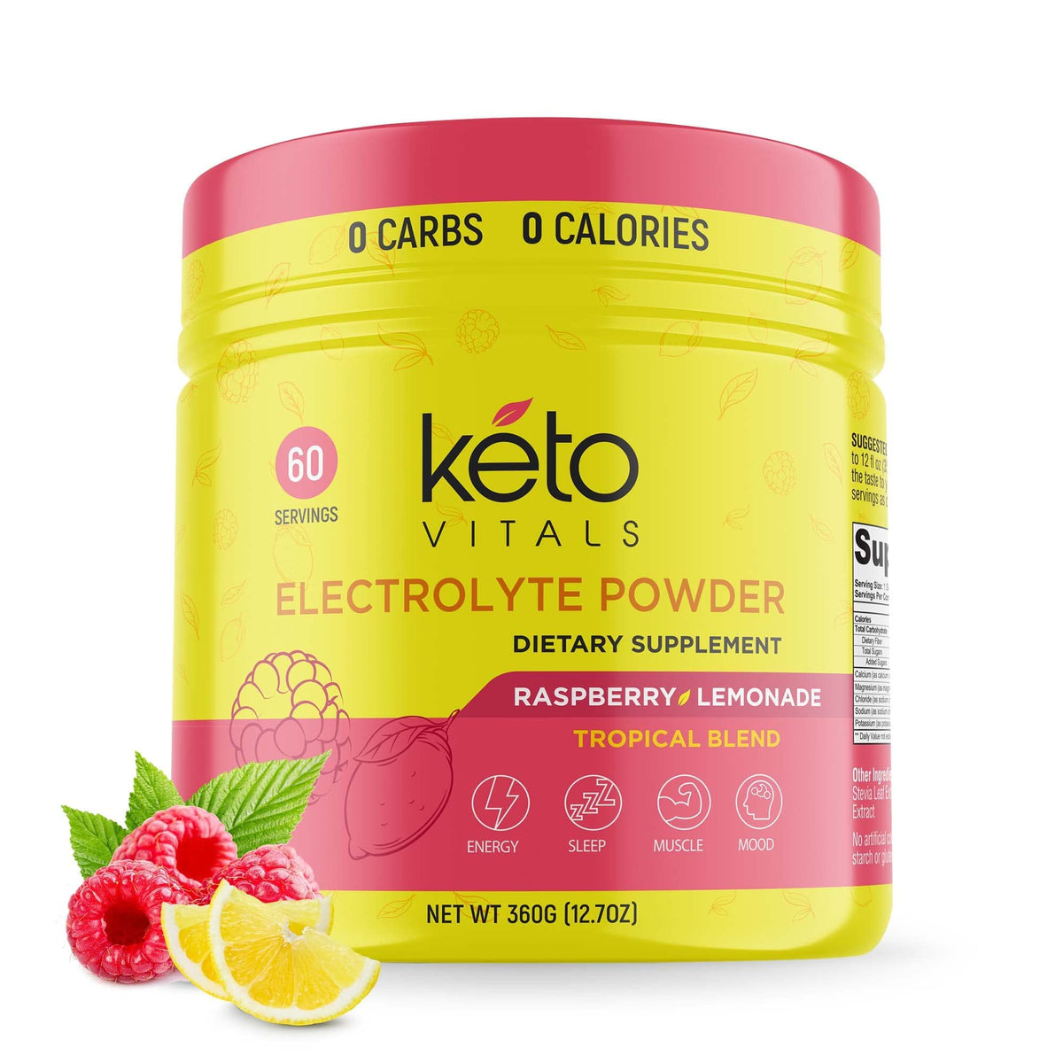 Keto Vitals Eletrolytes poudre-bouteille pour hydratation saine et sans sucre.
