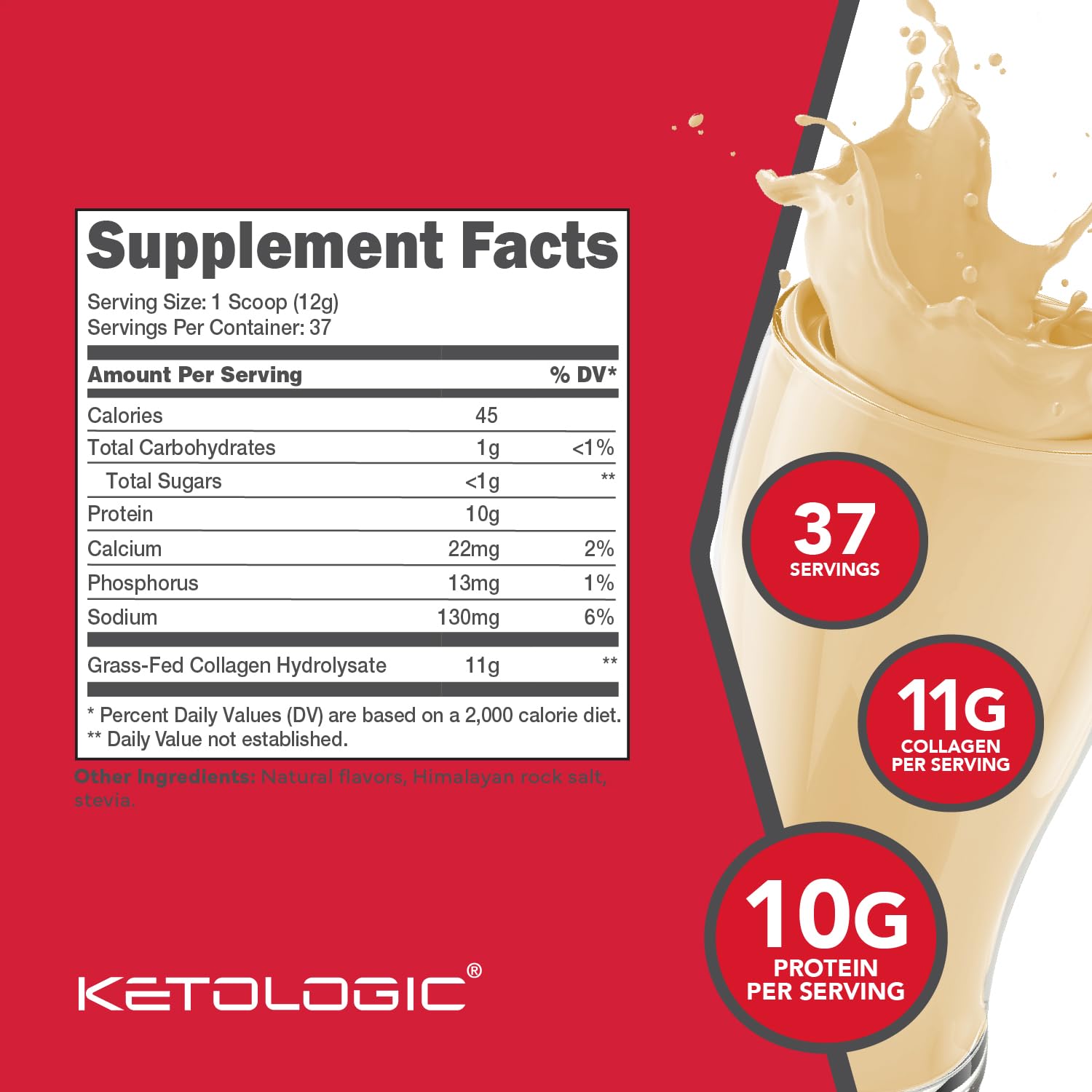 Ketologic collagène vanille dans une boisson chaude, texture crémeuse.