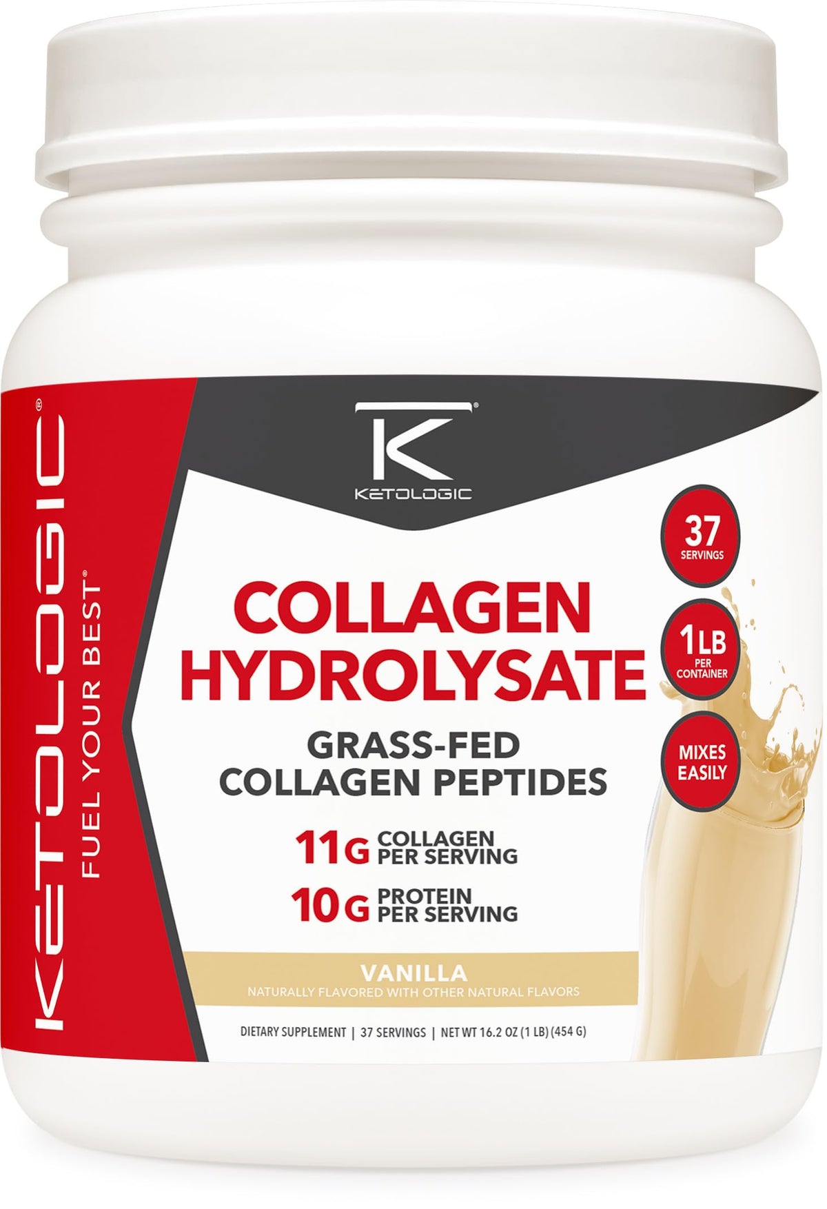 Ketologic collagène vanille en poudre pour enrichir les boissons quotidiennes.