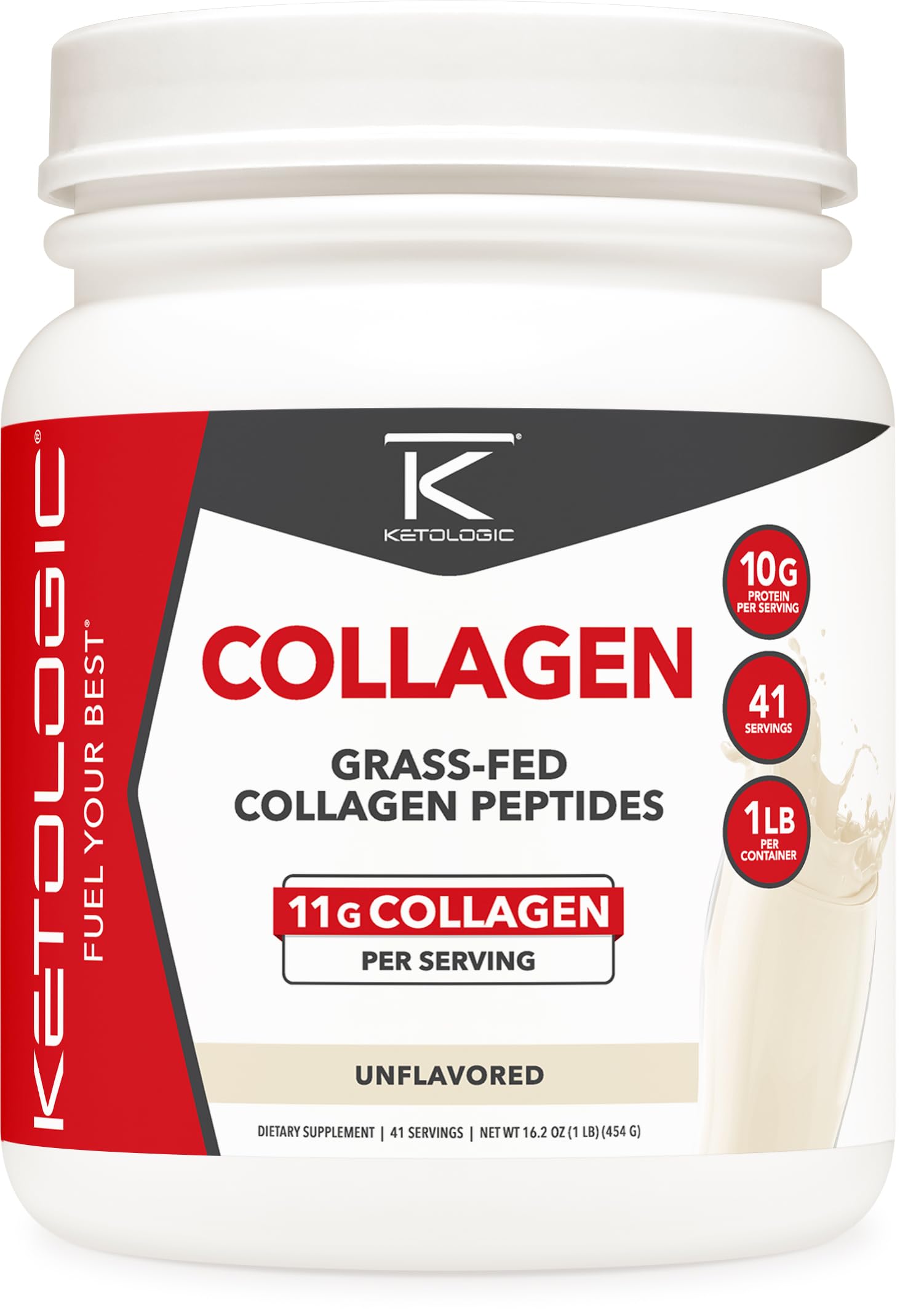 Poudre Ketologic collagène hydrolysat non parfumée prête à se mélanger dans une boisson