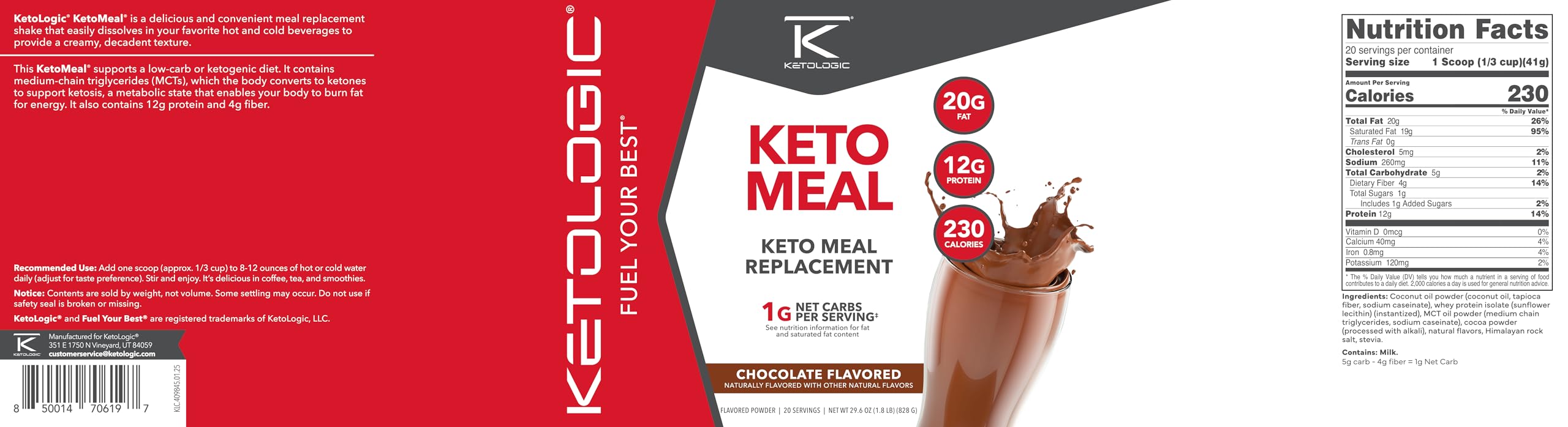 Ketologic KetoMeal bocal 20 portions: rangement pratique et portions idéales.