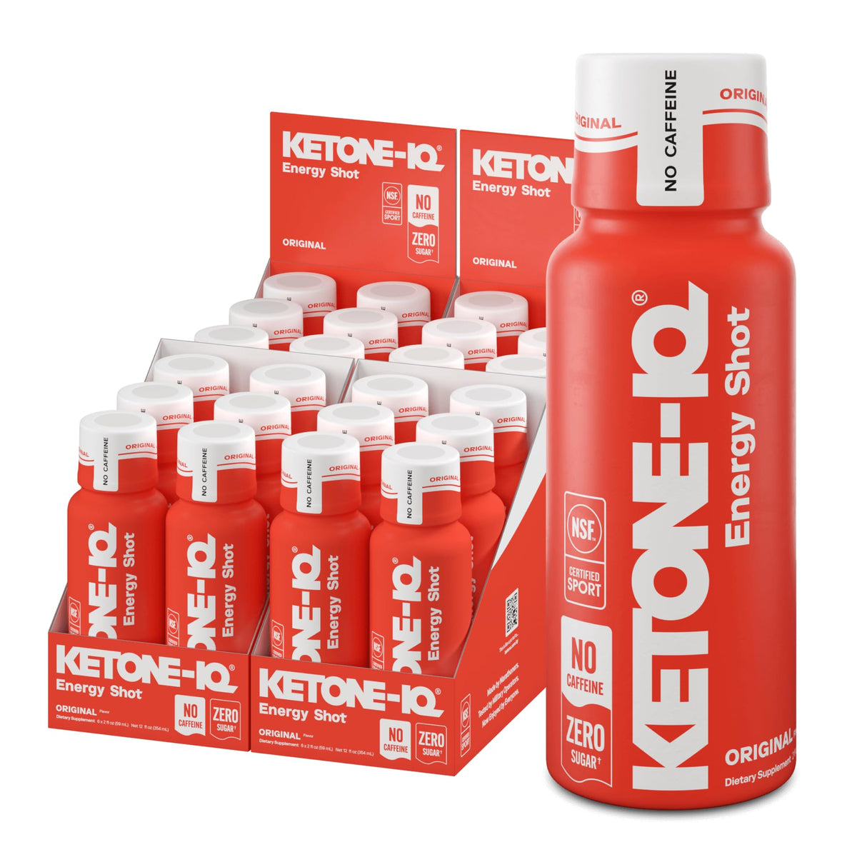Ketone-IQ Shot sur fond blanc, énergie durable sans fatigue.