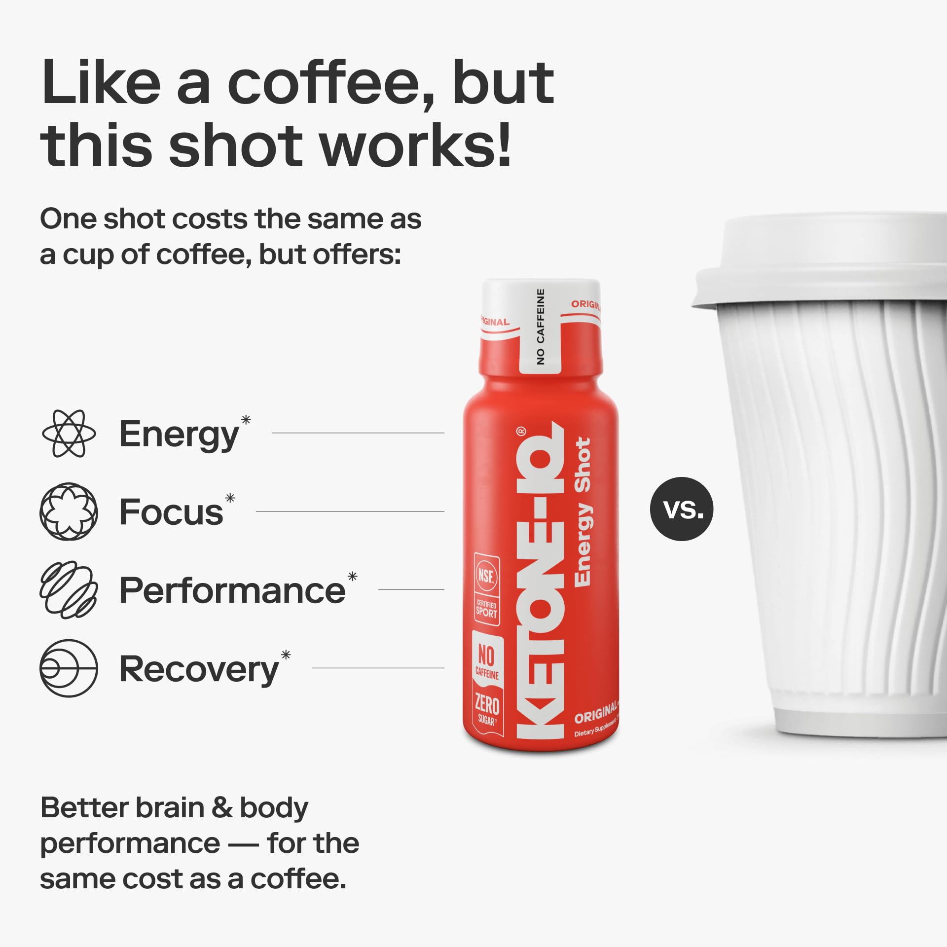 Ingrédients propres Ketone-IQ Shot, cétones pures sans sel ni gluten.