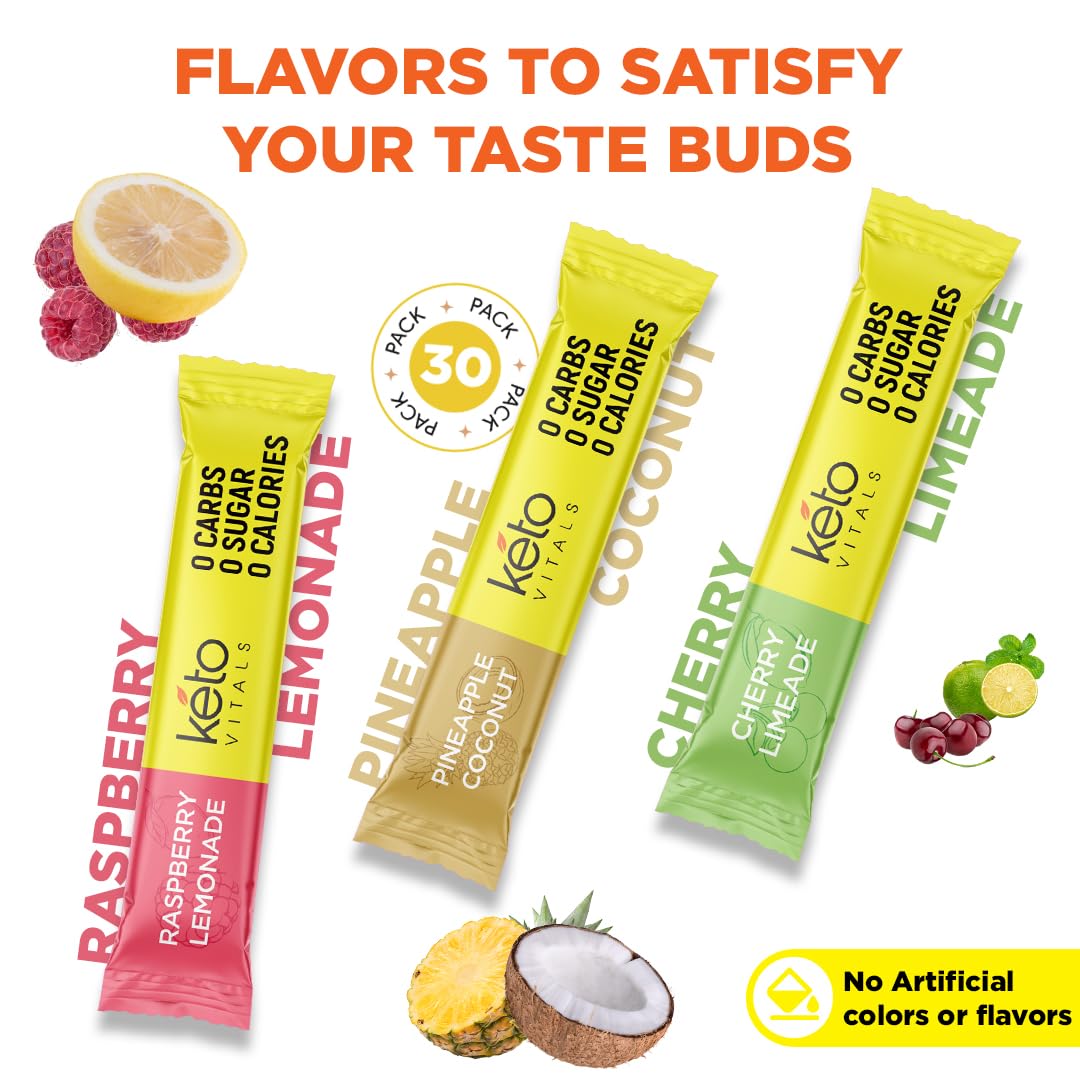 Keto Vitals Electrolytes Tropicaux sans sucre, ideale pour le regime keto.