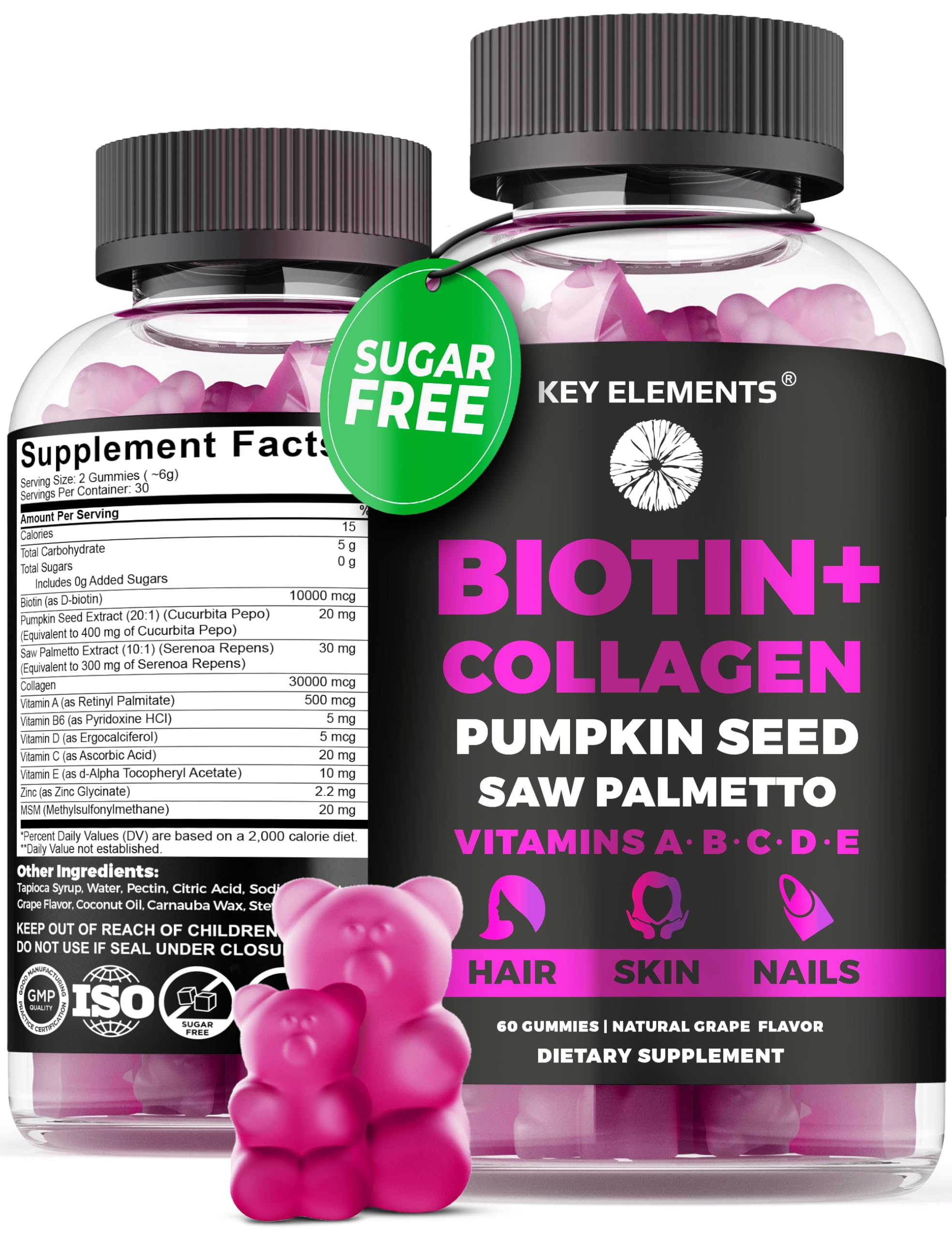 Gommes Biotine KEY ELEMENTS pour cheveux forts et brillants