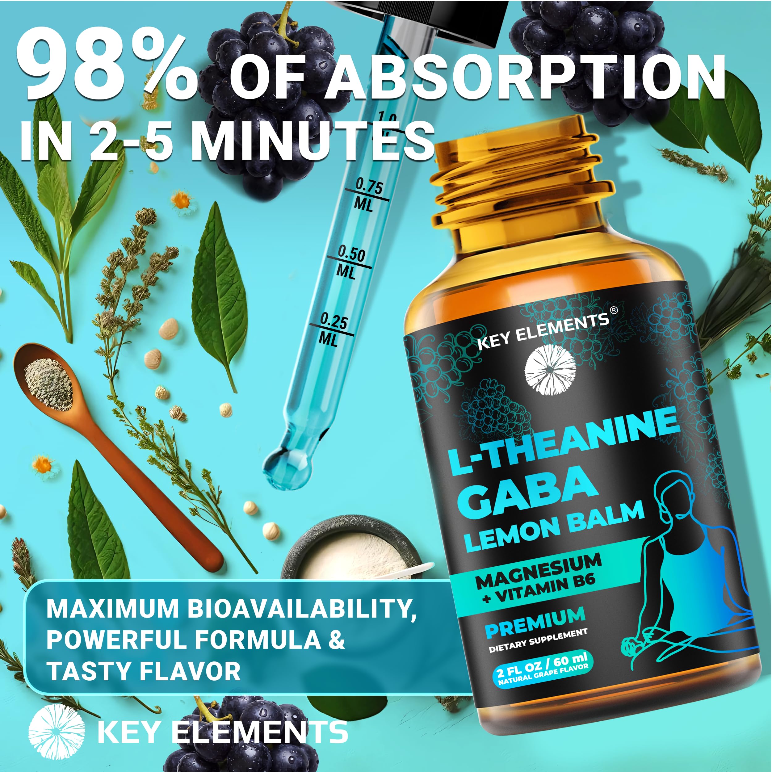 KEY ELEMENTS GABA liquide: certifications vegan sans gluten sans OGM et GMP.